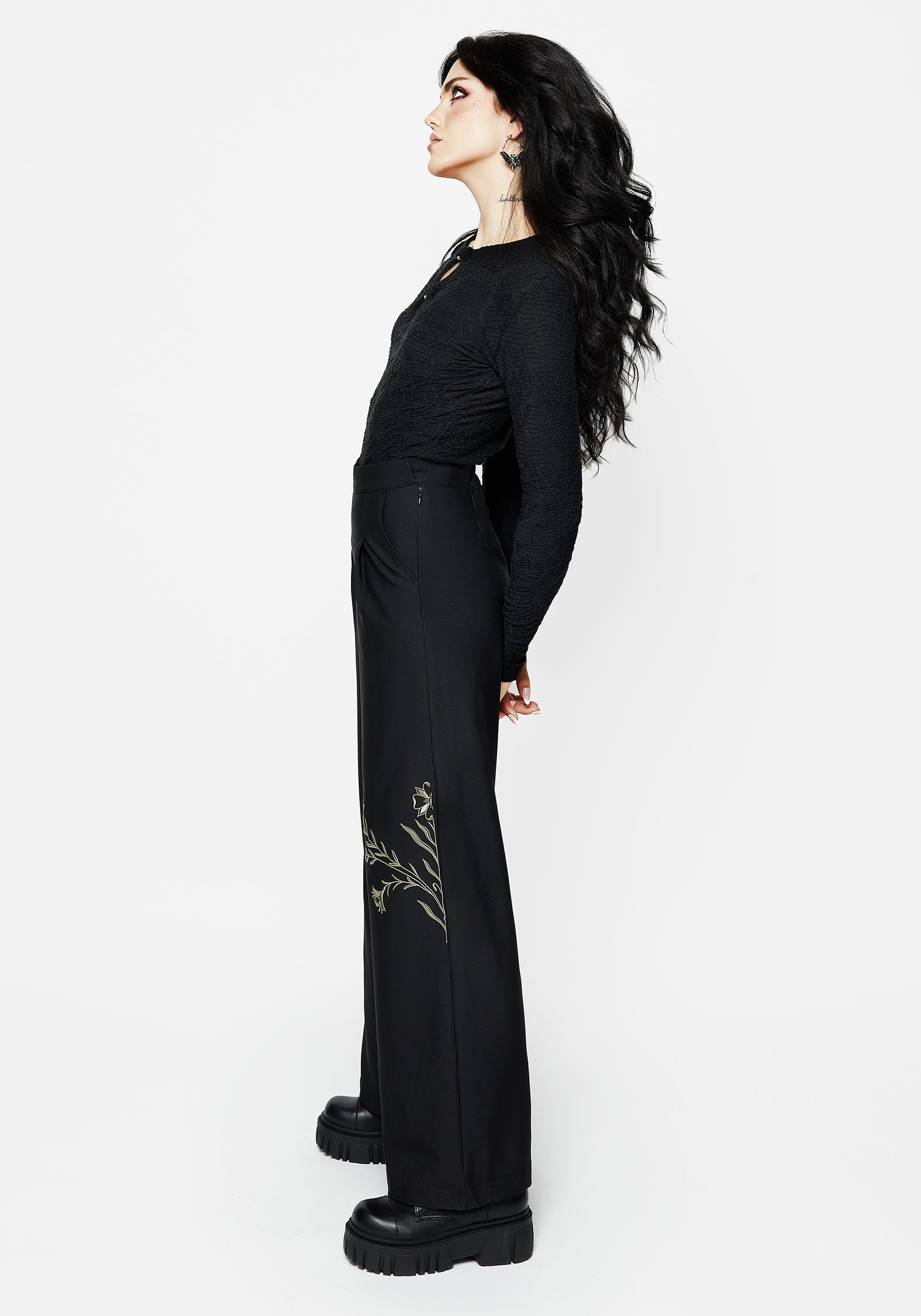 Herald Embroidered Wide Leg Pants for Women - Boho Chic High Waist Palazzo Trousers - Perfect for Casual Outings, Office Wear & Summer Vacations