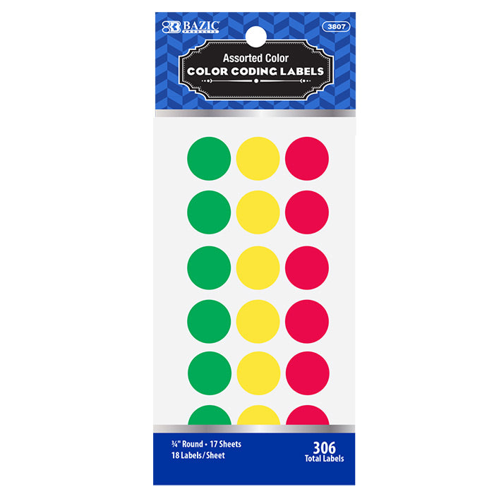 BAZIC Assorted Color 3/4 Inch Round Labels (306-Pack) - Perfect for Organizing, Crafting & Home Office Use