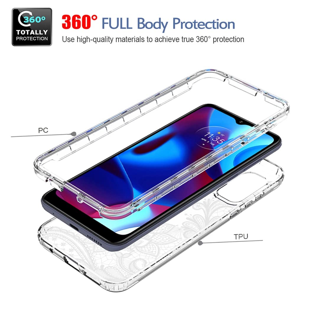 **Moto G Pure 2021 Phone Case with Tempered Glass Screen Protector | Clear Mandala Design | Full Body Protective Cover for Motorola XT2163DL | Perfect for Everyday Use, Travel & Work**