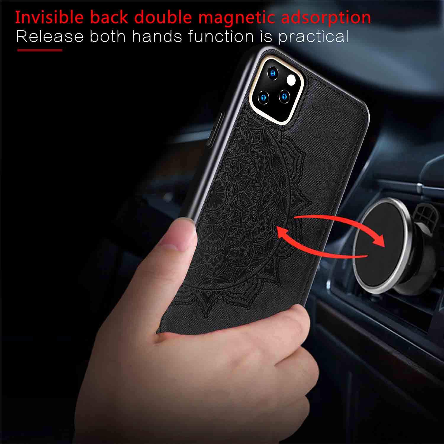 Magnetic Flower Case for Apple iPhone 11 Pro Max (6.5 Inch) - 3D Floral Embossed Slim Shockproof Cover with Car Mount Compatibility (Skin-Red) - Perfect for Daily Use, Commuting & Gift Giving