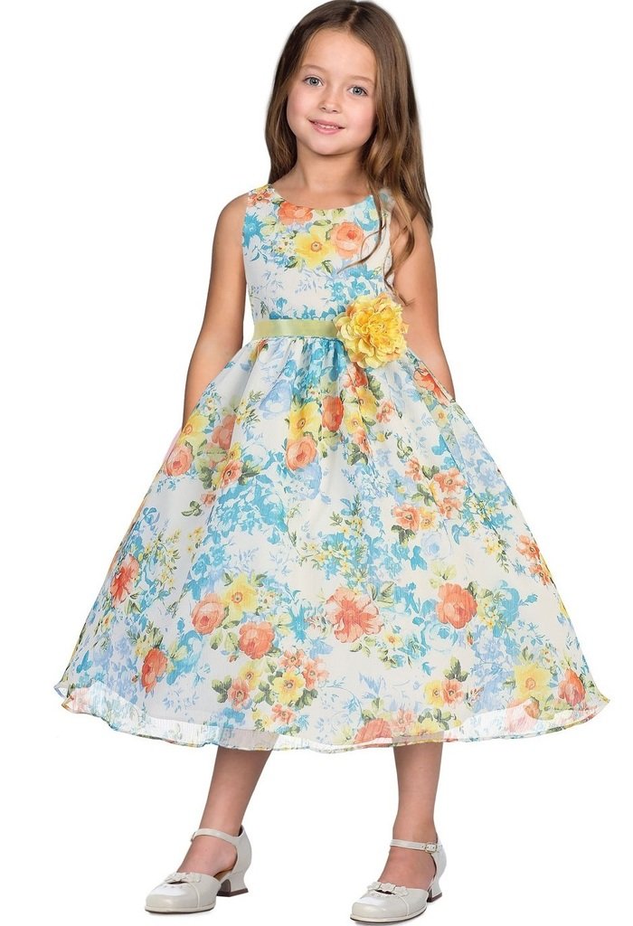Tropical Flower Print Chiffon Dress for Little Girls - Flowy Summer Dress with Large Floral Design - Perfect for Beach Vacations, Birthday Parties & Outdoor Playdates