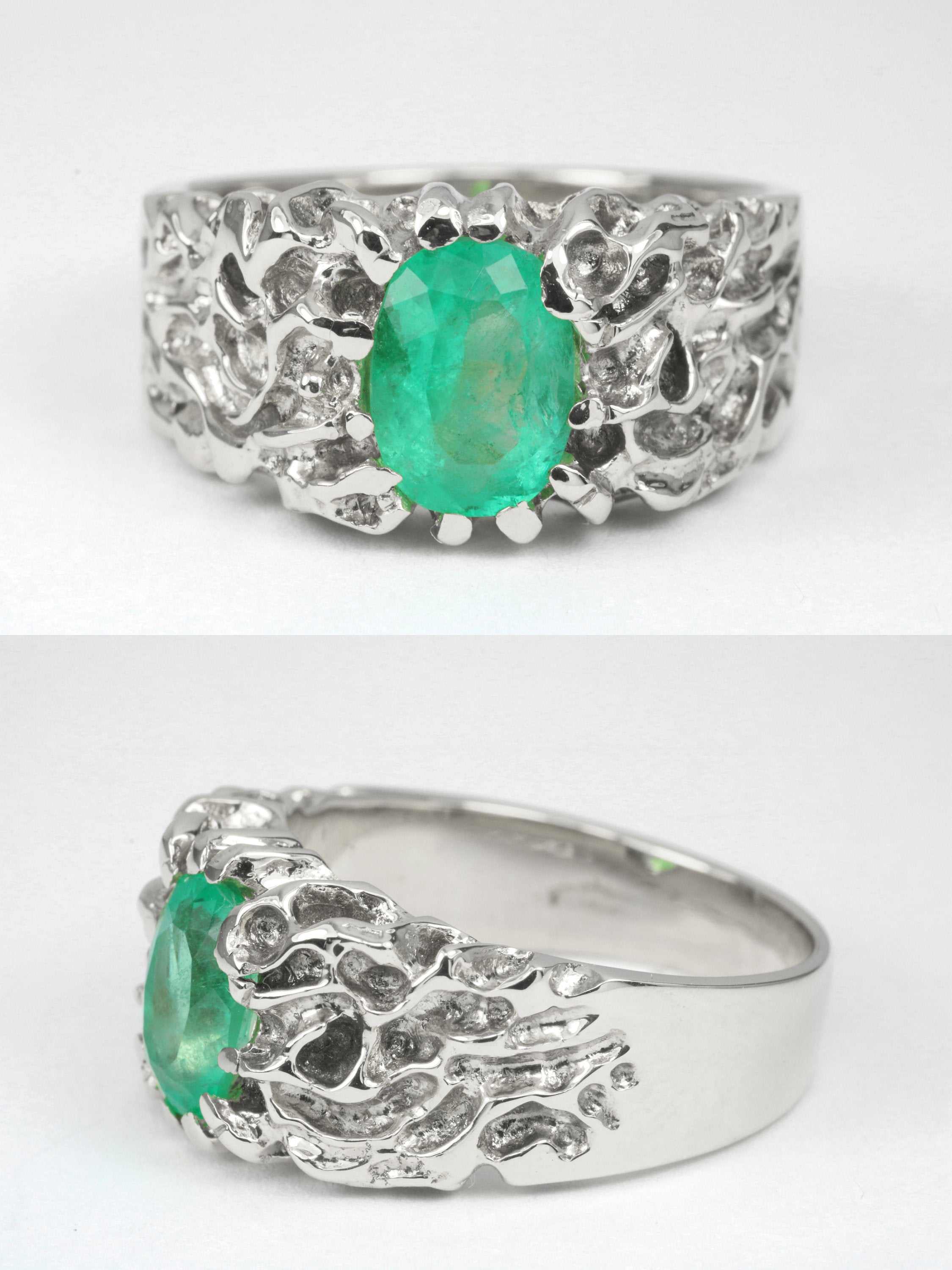 1.50 Carat Genuine Emerald Oval Cut Solitaire Men's 14K Gold Nugget Ring - Perfect for Weddings, Anniversaries & Special Occasions