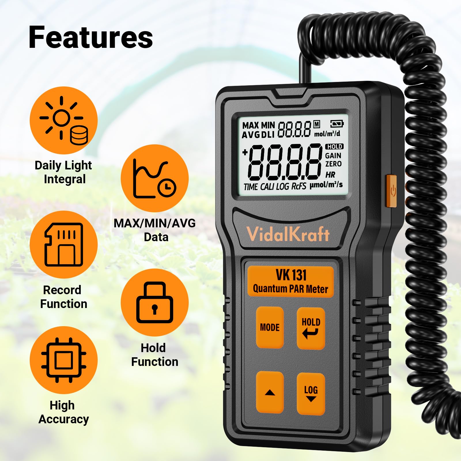 Quantum PAR Meter for LED Grow Lights - PPFD Meter with Daily Light Integral (DLI) | Accurate Light Intensity Measurement 400-700nm | Ideal for Indoor Plants, Greenhouse Gardening & Vertical Farming | Perfect for Hydroponics, Cannabis Cultivation & Horticulture Research