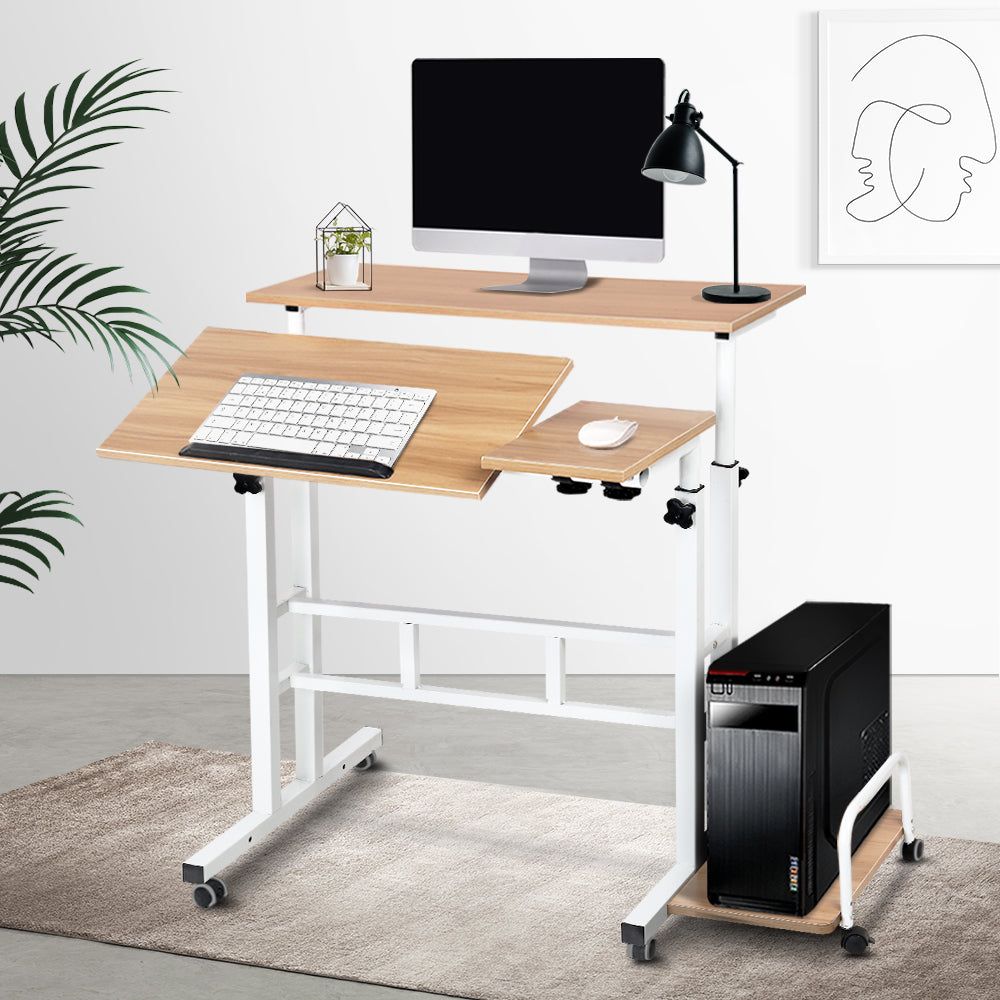 Light Wood Twin Laptop Table Desk - Adjustable Portable Standing Desk for Home Office, Bed, Couch - Perfect for Remote Work & Studying