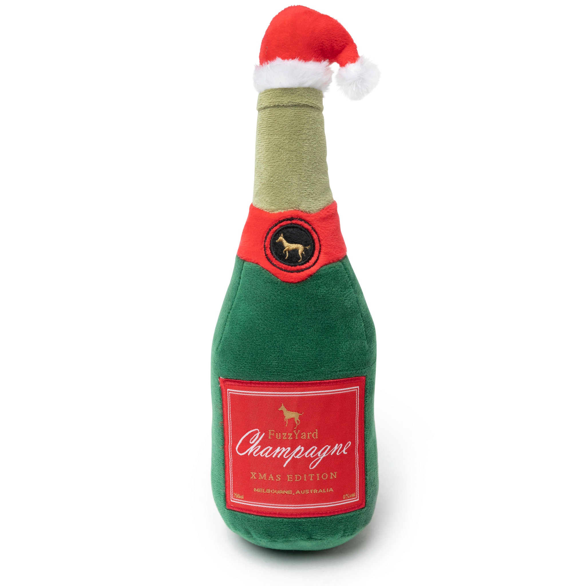Fuzzyard Holiday Champagne Green Dog Toys - Durable Chew Toys for Small & Large Dogs - Perfect for Christmas Gifts & Playtime