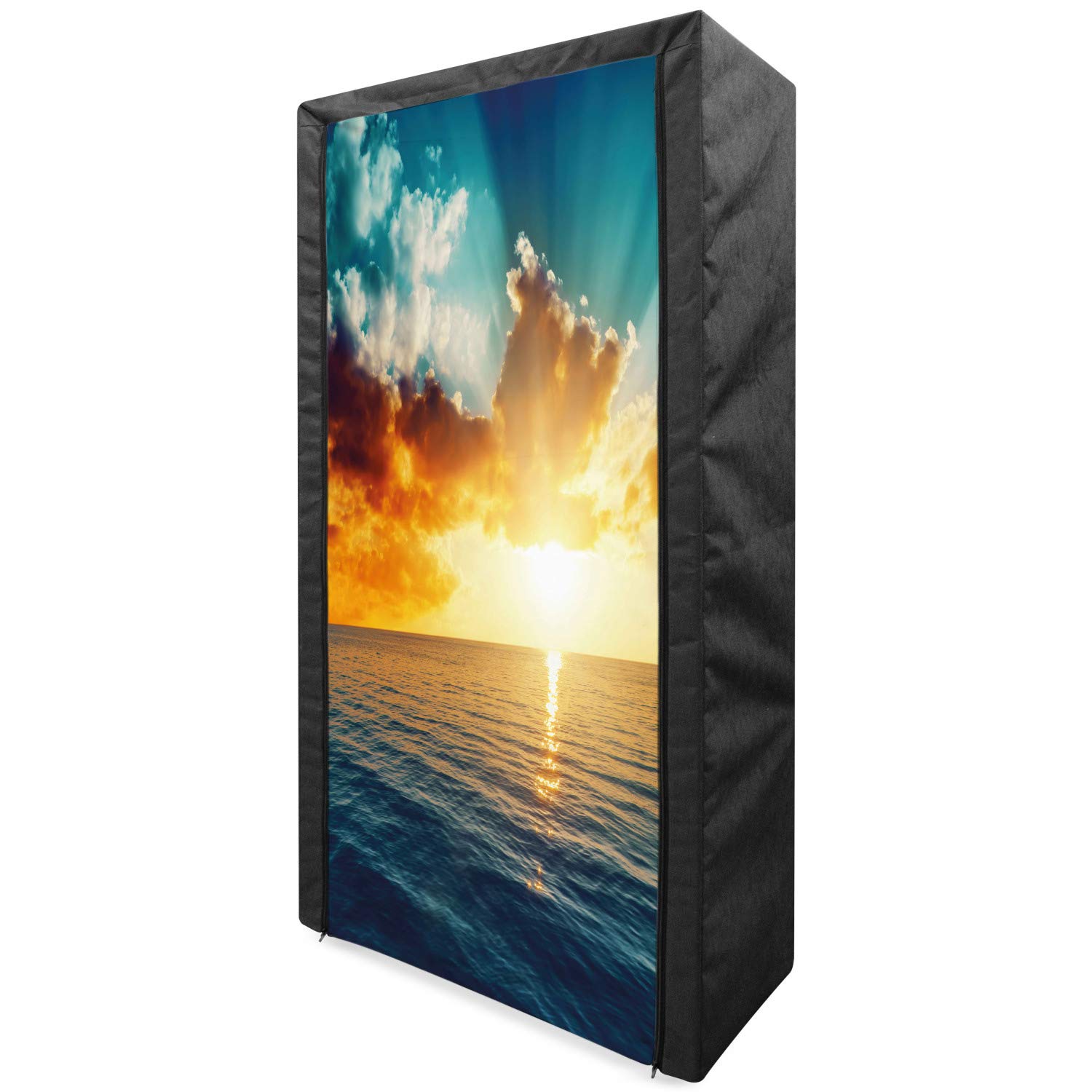 Ambesonne Ocean Portable Fabric Wardrobe - Majestic Sunset Over The Sea Scenic View, 33.5