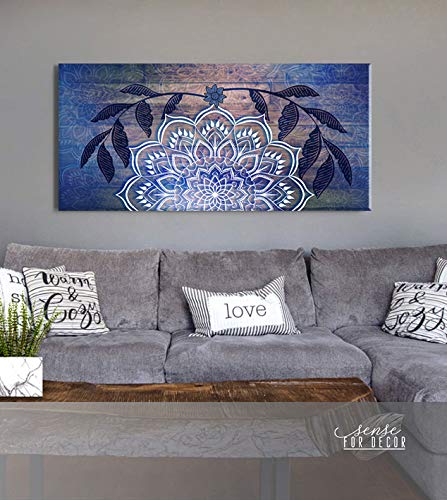 **Boho Mandala Wall Hanging - Handmade Macrame Wall Art for Bedroom & Living Room Decor - Blue Boho Headboard (42