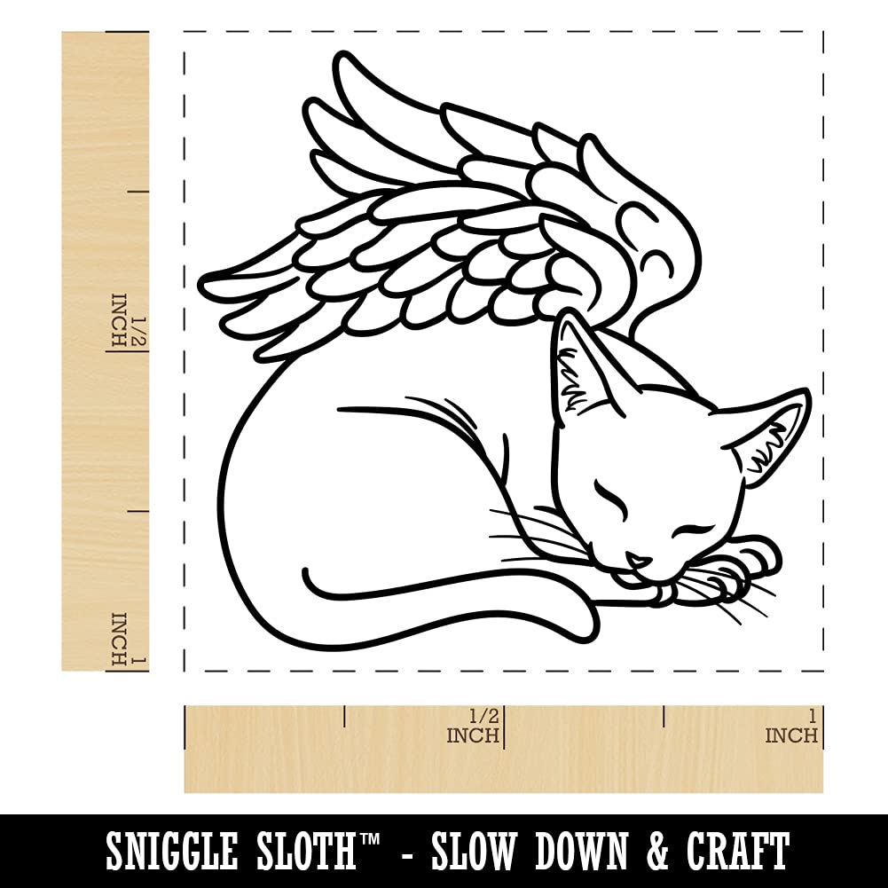 Sleeping Angel Cat Memorial Stamp - 1 Inch Self-Inking Pet Loss Rubber Stamp with Red Ink - Perfect for Pet Condolence Cards, Scrapbooking & Memory Journals