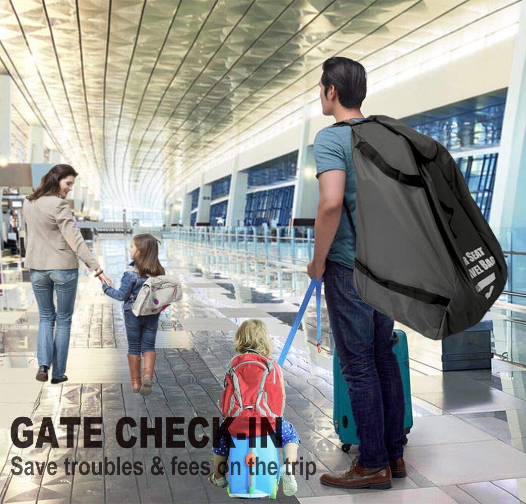 Profaster Airplane Car Seat Travel Bag - Durable Gate Check Backpack for Air Travel with Attached Carry Bag, Gray | Perfect for Protecting Baby Car Seats on Flights & Road Trips
