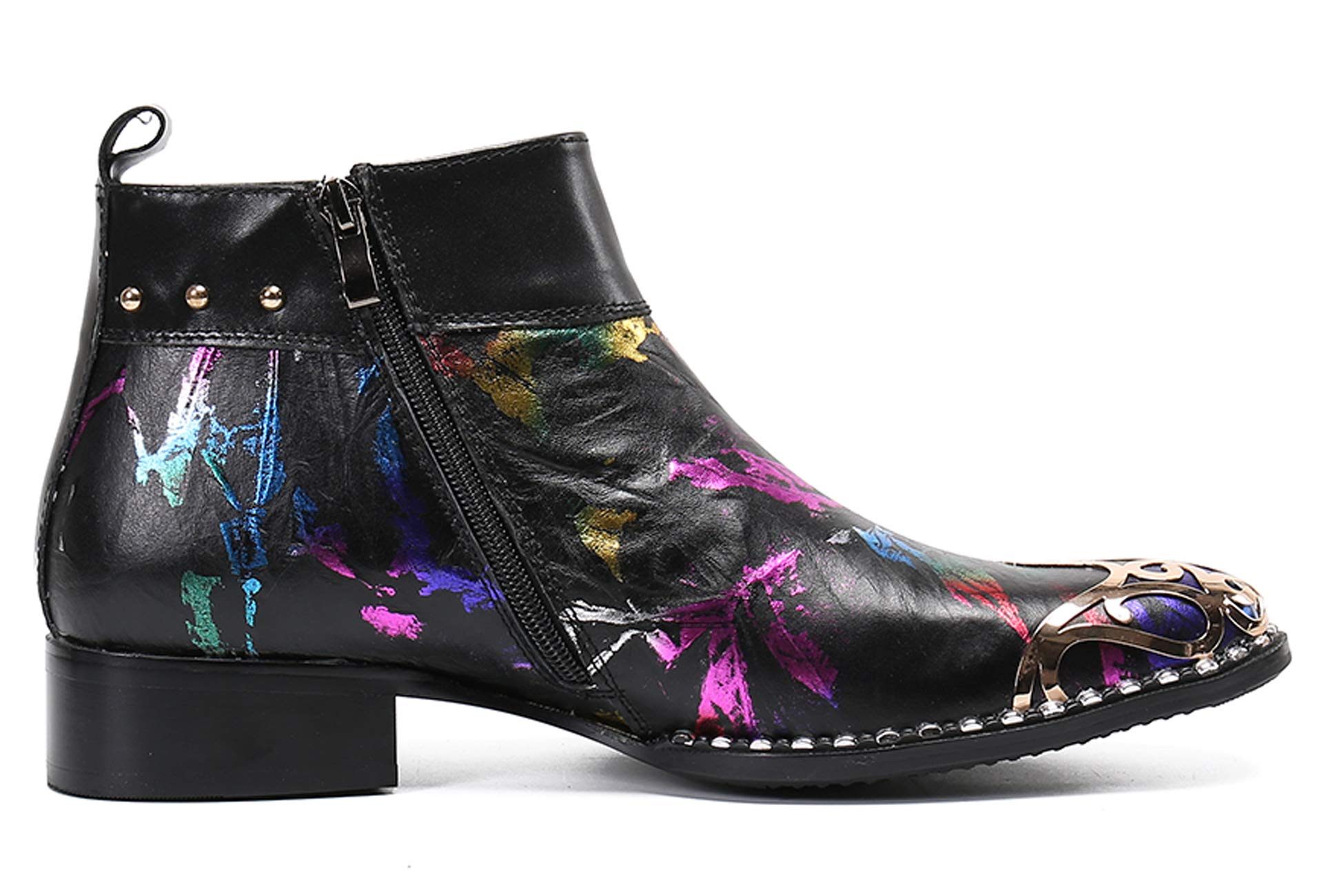 Santimon Men's Western Leather Chelsea Boots with Metal Toe & Zipper - Stylish Dress Boots for Casual & Formal Occasions