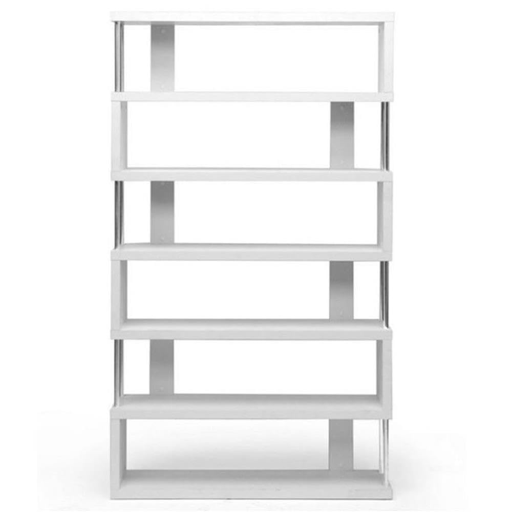 Allora 6 Shelf Modern White Wood Bookcase - Stylish Storage for Living Room, Office, or Bedroom