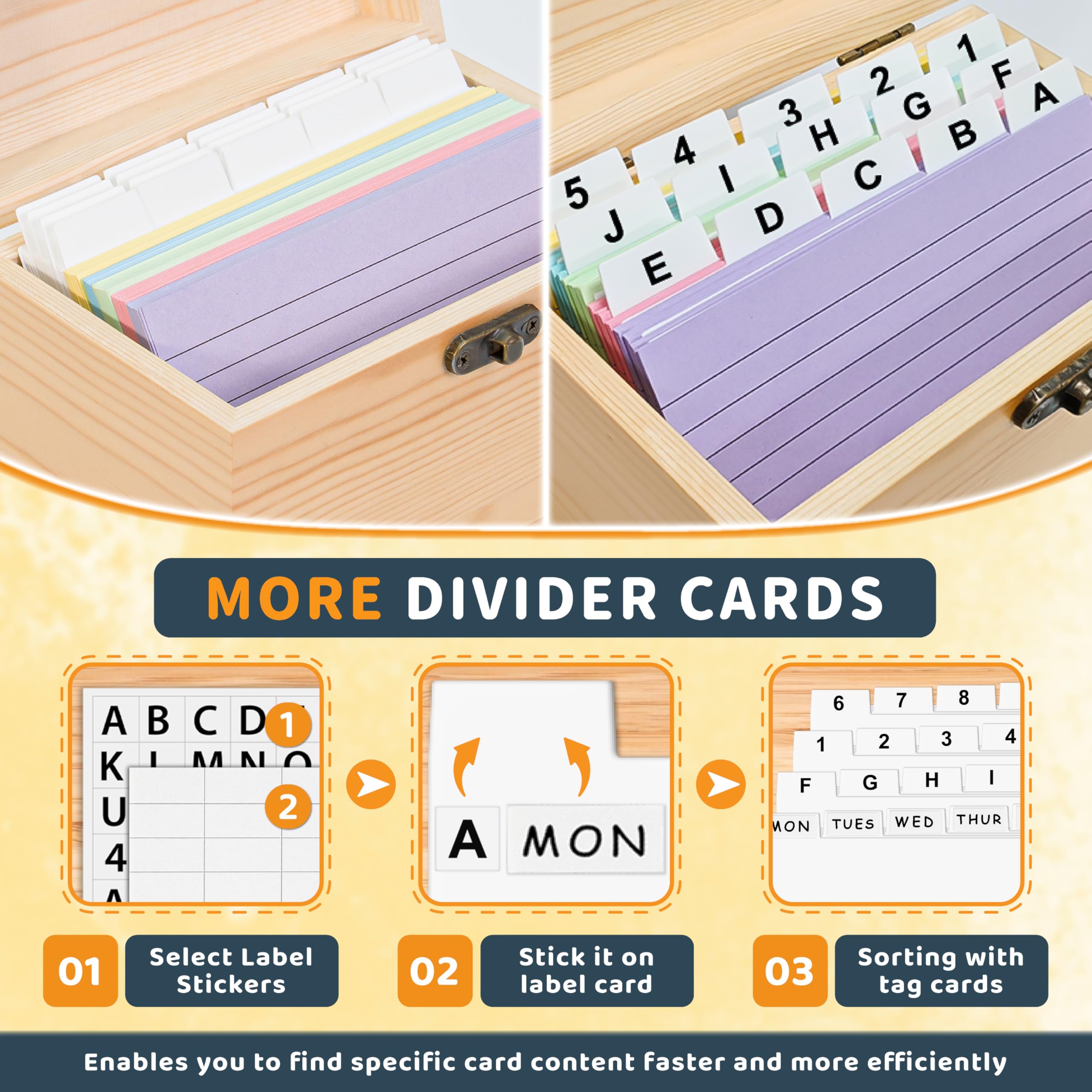 Premium 3x5 Index Card Holder - 100 Pcs Heavy Duty Wooden Organizer Box with 30 Dividers, Blank & Letter Stickers - Perfect for Business Cards, Recipes, Flash Cards & Office Organization