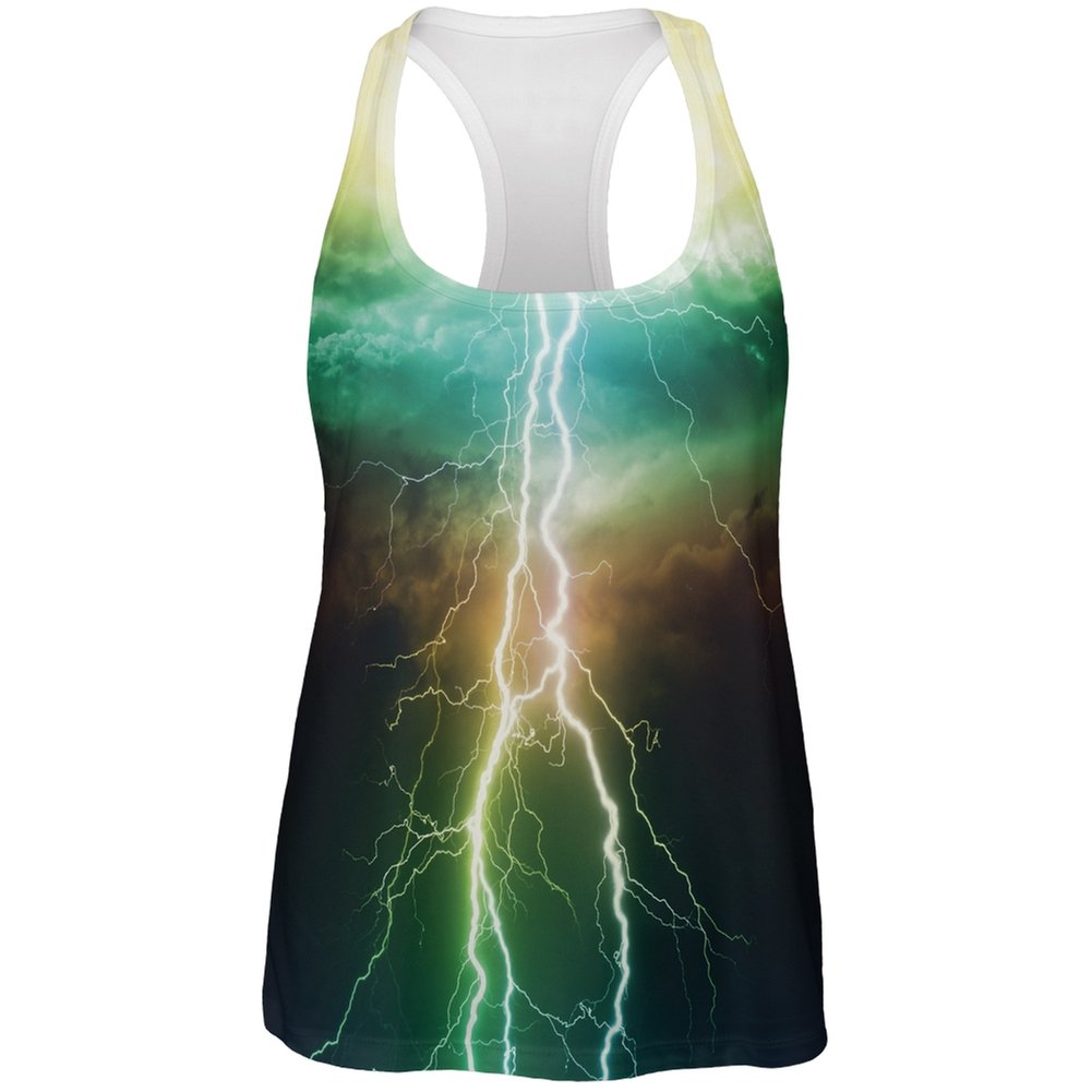Old Glory Patriotic Lightning Print Women's Racerback Tank Top - 2X-Large | Comfortable Workout & Casual Summer Wear
