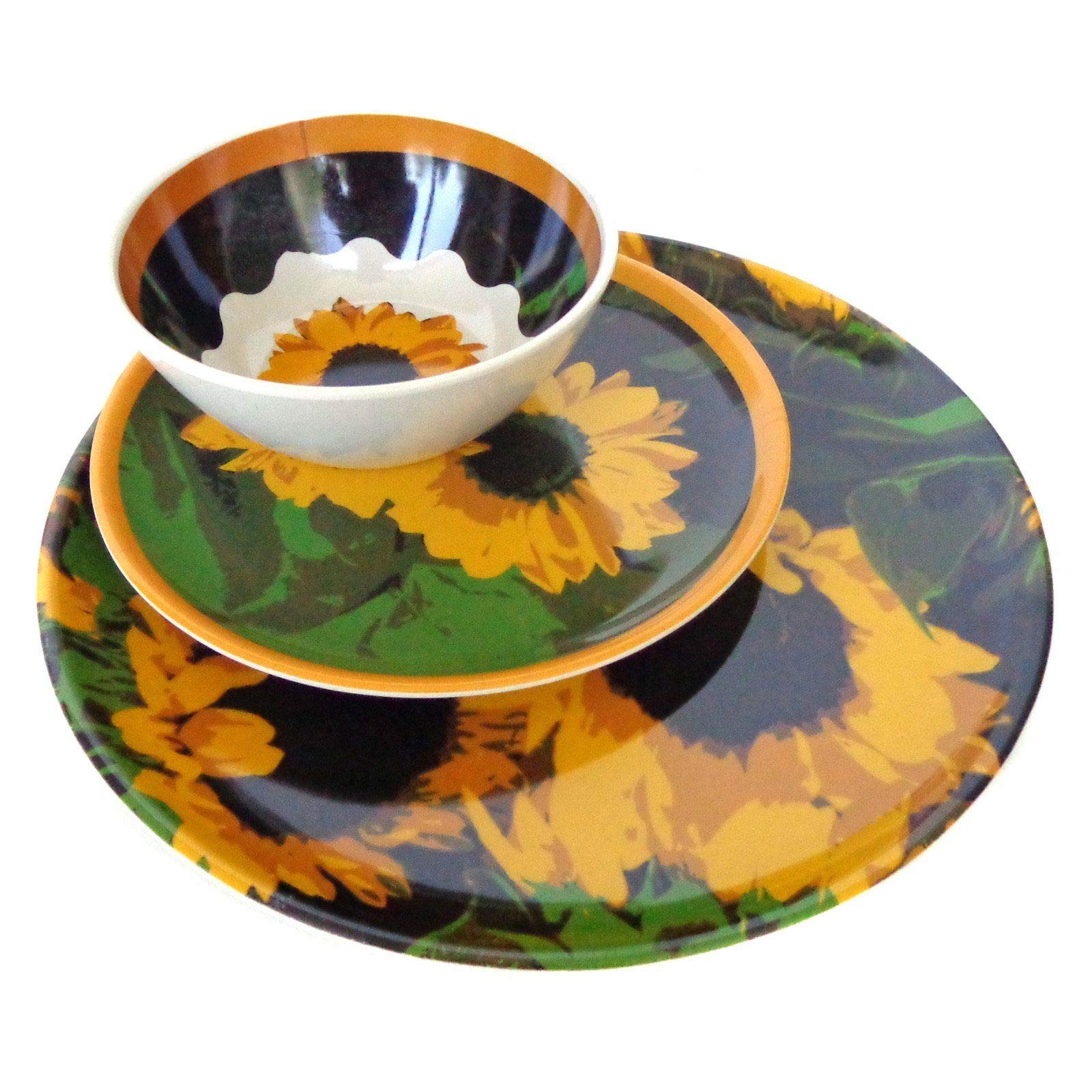 12-Piece Sunflower Dinnerware Set - Plates, Bowls & Dishes for Camping, Picnics, and Kitchen Use | Durable Melamine Tableware for Outdoor & Indoor Dining