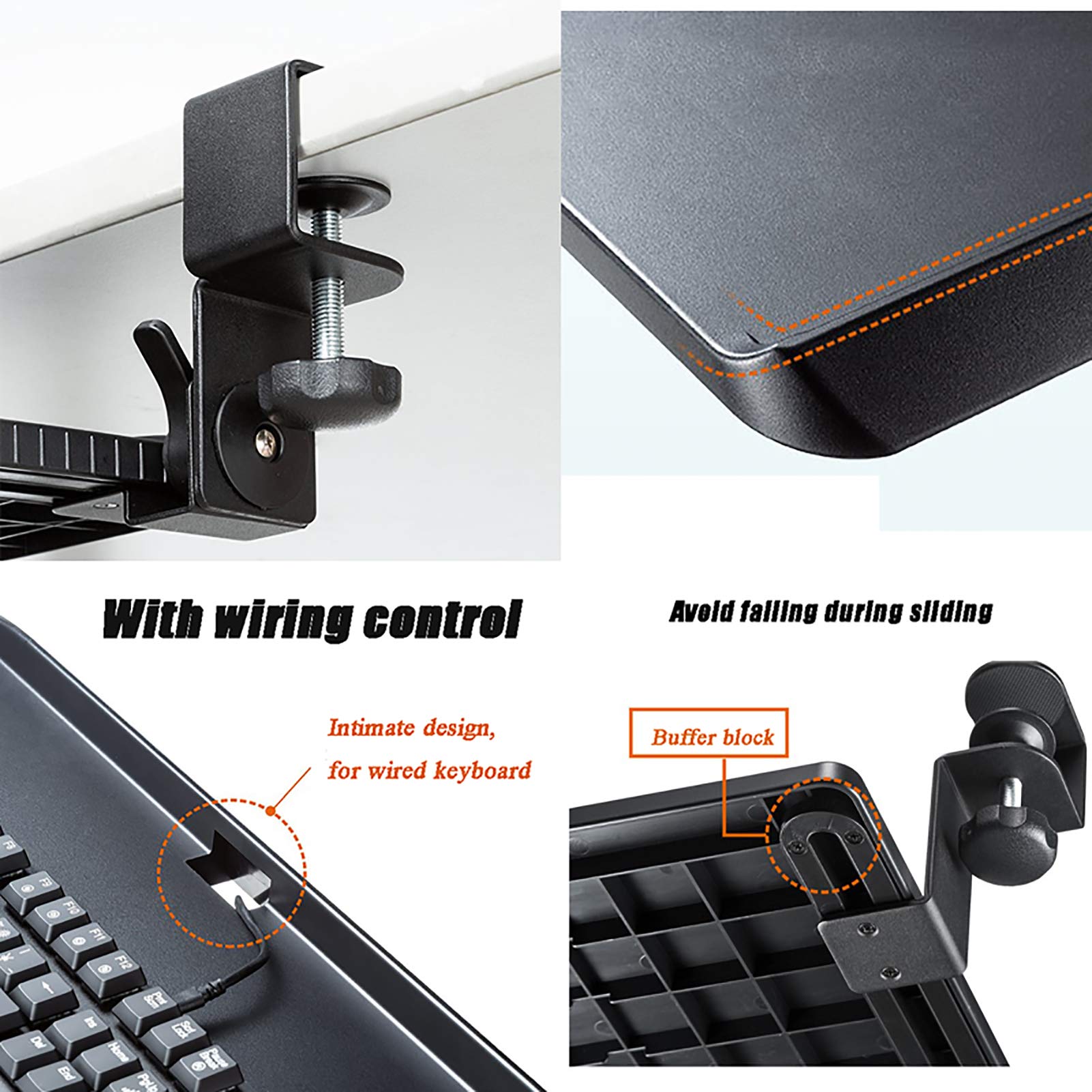 Ergonomic Under Desk Keyboard Tray with Clamp & Smooth Sliding Mechanism - Adjustable Height for Typing, Gaming & Office Work - Perfect for Home Office, Gaming Setup & Workspace Organization