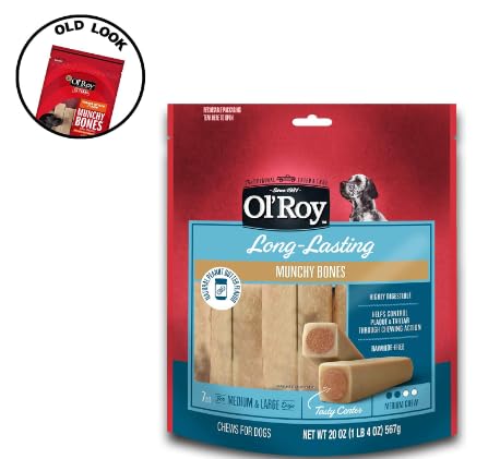 Ol' Roy Munchy Bones Dog Treats - 2 Flavor Bundle (Chicken & Peanut Butter) with Bonus Feather Mouse Toy | Natural Chew Bones for Small & Medium Dogs | Perfect for Training Rewards and Playtime