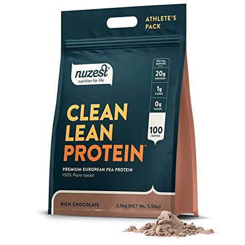 Nuzest Clean Lean Vegan Pea Protein Powder - Premium Plant Based Protein, Dairy Free, Gluten Free, Non-GMO, Rich Chocolate Flavor (5.5 lb, 100 Servings) - Perfect for Post-Workout Recovery, Smoothies & Healthy Meal Replacement