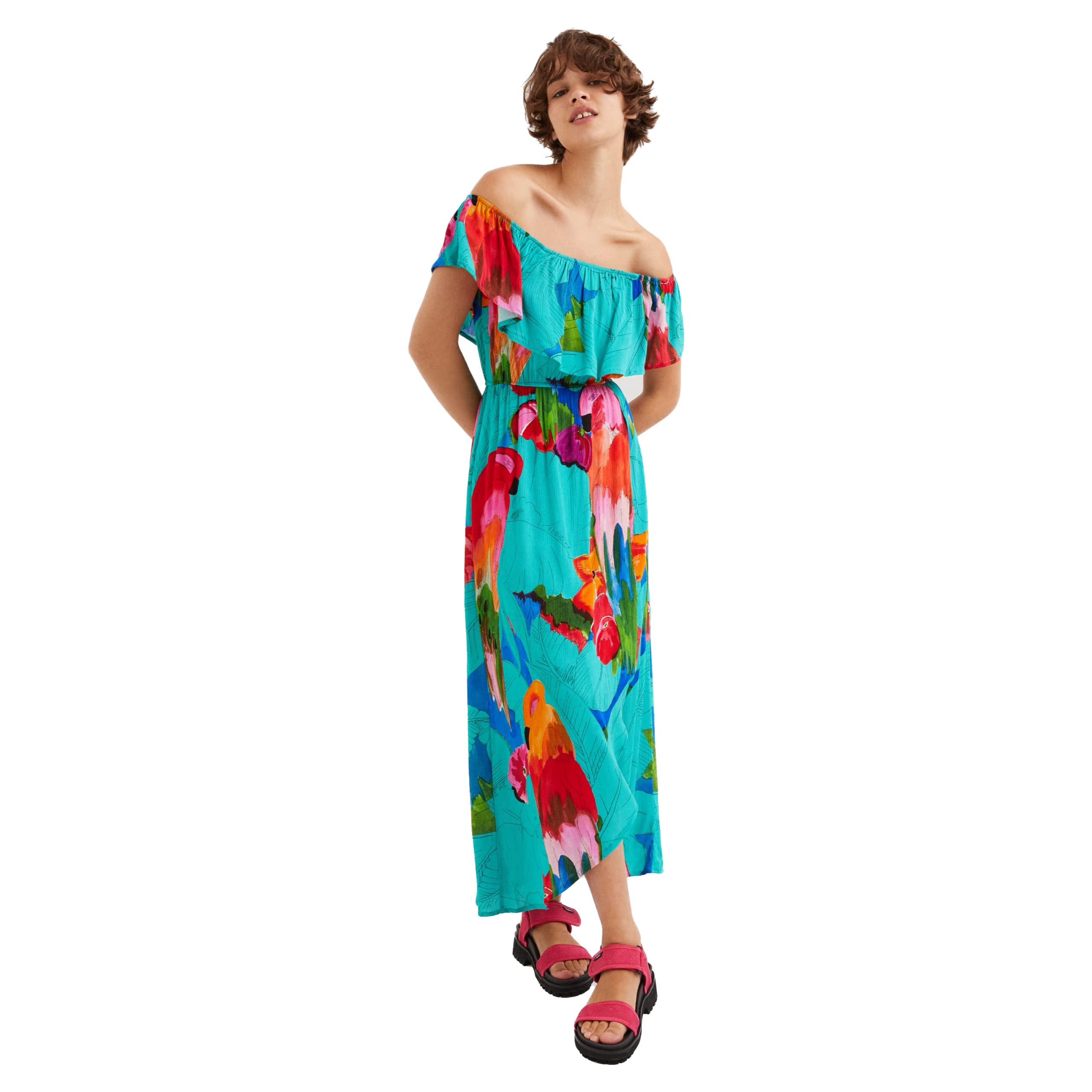 Desigual Women's Summer Floral Dress - Lightweight Short Sleeve Casual Sundress for Beach, Vacation & Date Night Outfits