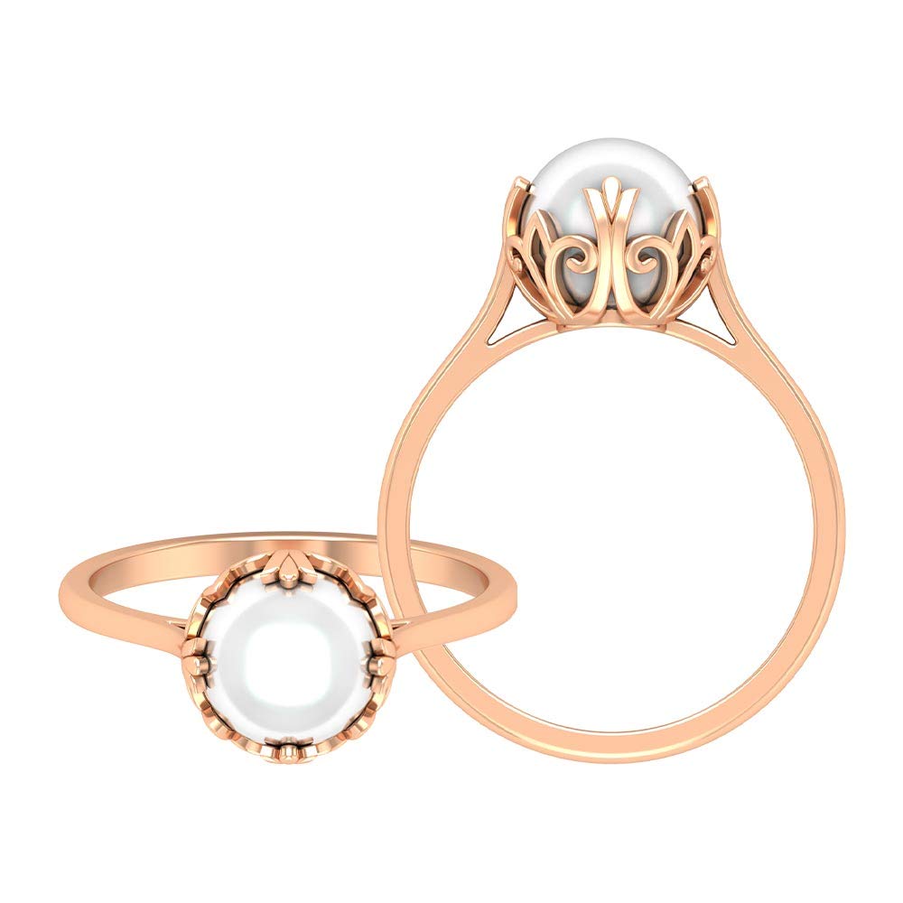 14K Solid Gold Freshwater Pearl Ring - Certified June Birthstone Solitaire & Gold Flower Ring for Women, Perfect for Weddings, Anniversaries & Special Occasions