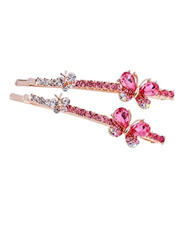 Elegant Crystal Pink Butterfly Bobby Pins for Women & Girls - 2-Piece Hair Accessories Set - Perfect for Weddings, Parties, and Everyday Styling - Ideal Gift for Women and Girls