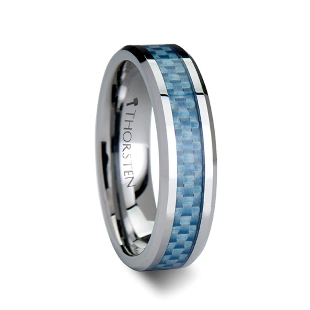 Blue Carbon Fiber Inlay Tungsten Carbide Wedding Band for Men & Women - 4mm 6mm 8mm 10mm Widths - AUGUSTUS Style - Perfect for Anniversaries, Engagements & Everyday Wear