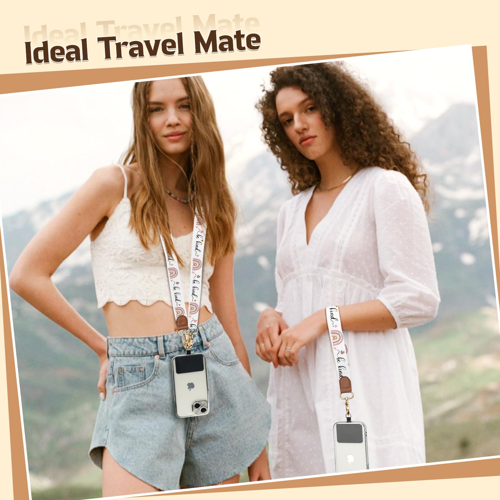 TiMOVO Adjustable Anti-Theft Phone Lanyard - Universal Crossbody Wrist Strap for All Phone Cases (Be Kind+Rainbow Design) - Perfect for Travel, Shopping, Concerts & Outdoor Activities