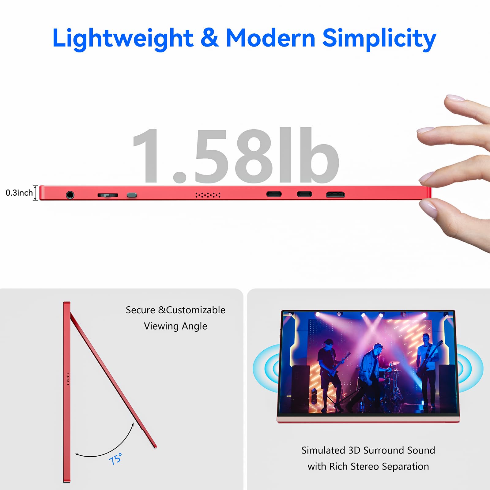 16 Inch Pink Portable Monitor for Laptop - 1920x1200P IPS 16:10 External Display with 100% sRGB, FreeSync & Stand - Perfect for Girls, Gaming, Work from Home & Travel