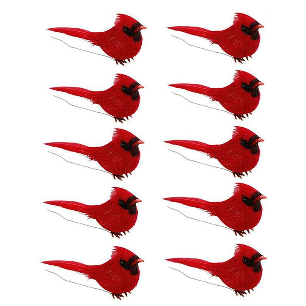 10 Pcs Christmas Cardinal Birds with Clip - 0.54 Inch Red Cardinal Ornaments for Wedding Party Centerpieces, Home and Garden Decor - Perfect for Christmas Tree Decorations, Holiday Table Settings, and Festive DIY Crafts (9x4cm)