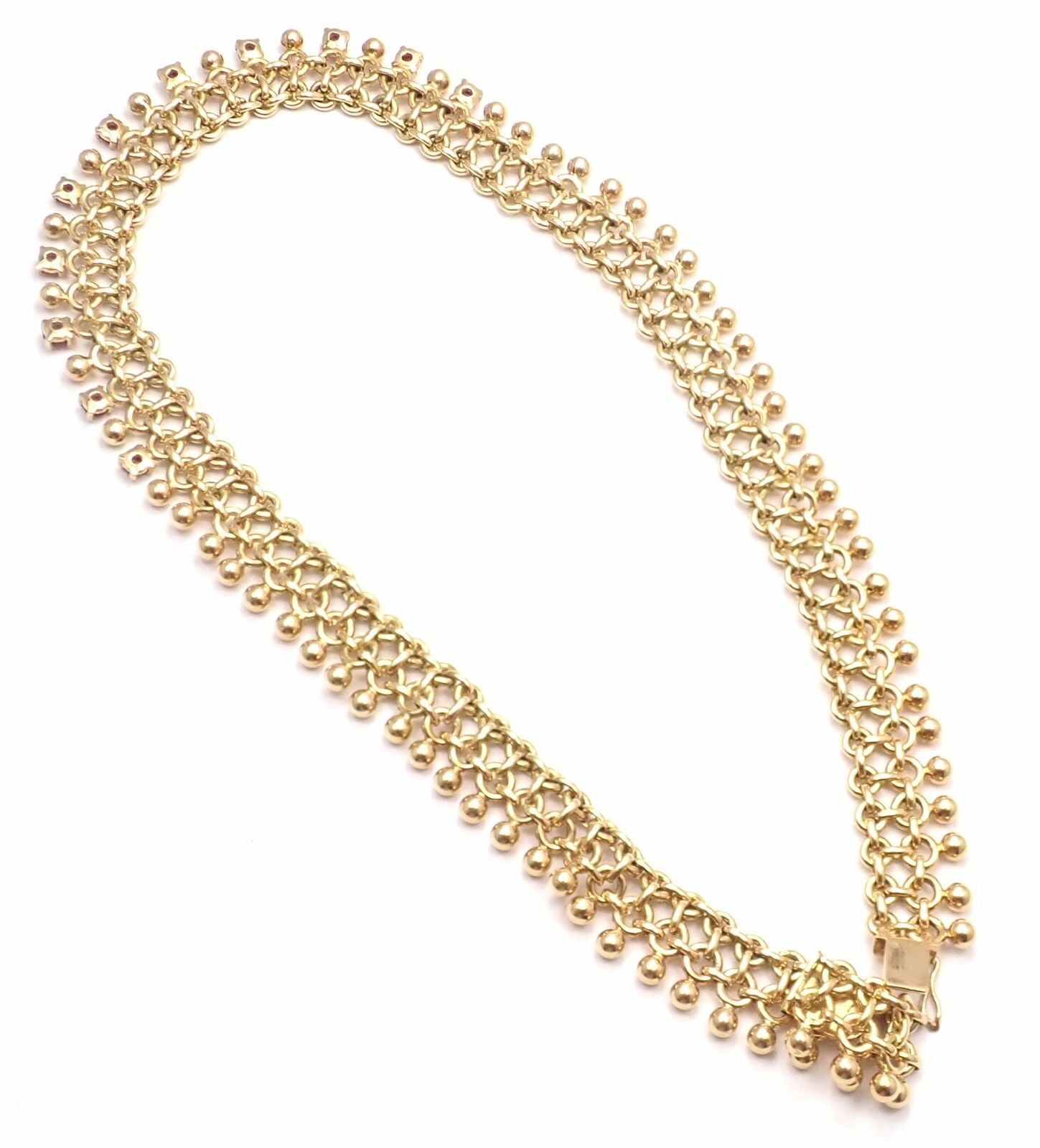 Vintage Authentic Tiffany & Co 18k Yellow Gold Ruby Collar Necklace - Luxury Jewelry Gift for Women, Perfect for Weddings & Special Occasions