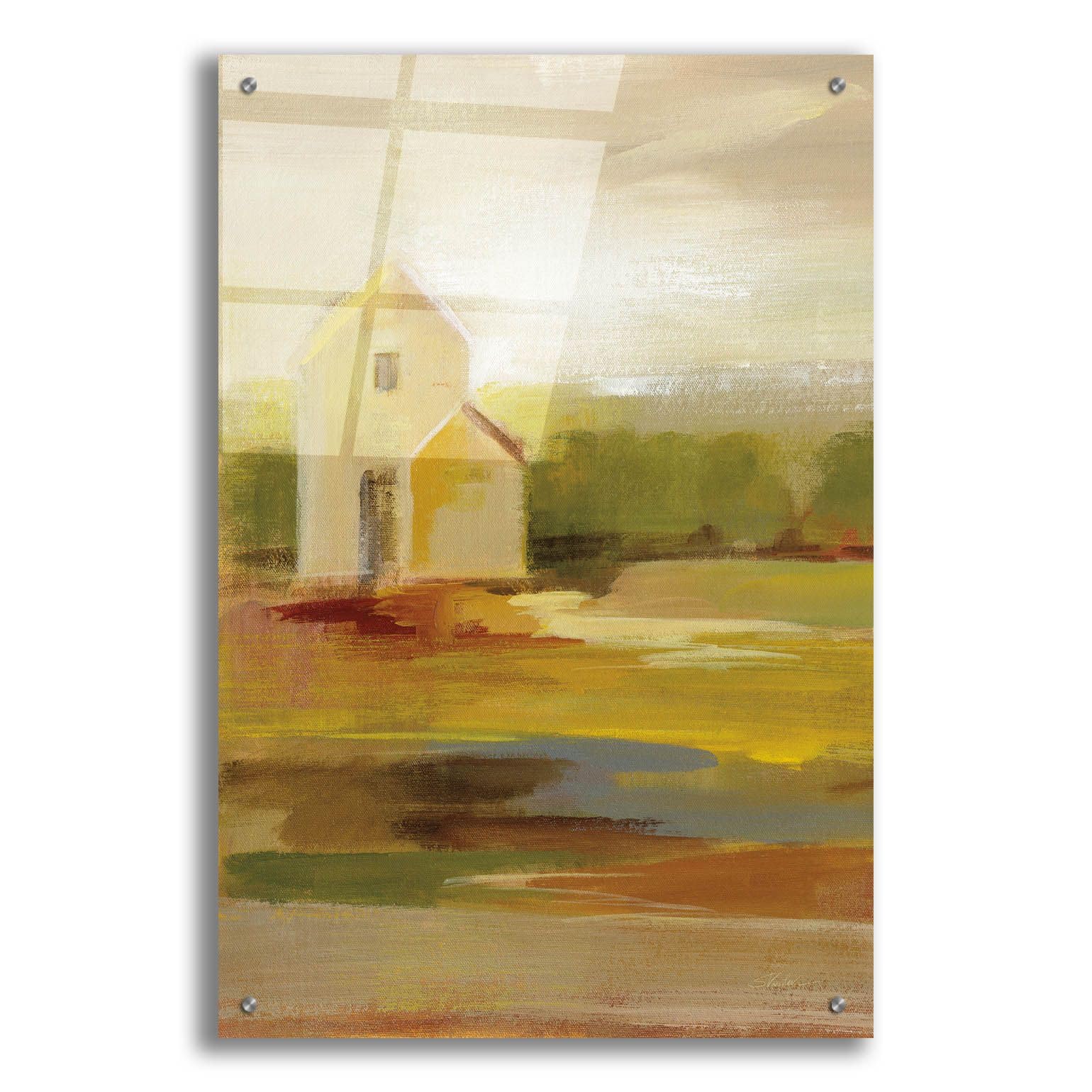 Silvia Vassileva 'Hillside Barn I' Acrylic Glass Wall Art - 24x36 Inch Modern Abstract Landscape Painting - Perfect for Living Room, Bedroom, or Office Decor