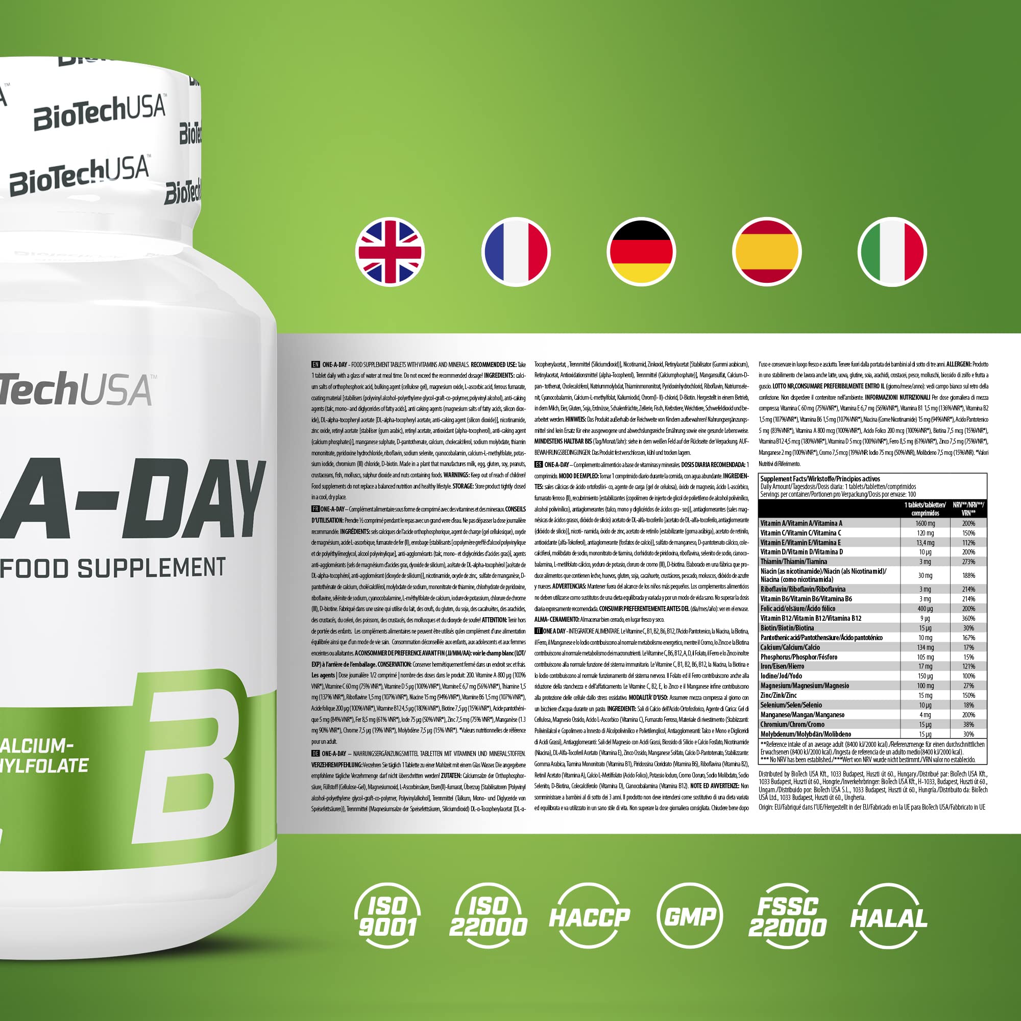 BioTechUSA One a Day Multivitamin Supplement - 100 Tablets for Daily Nutrition & Immune Support - Perfect for Busy Professionals, Athletes, and Health-Conscious Adults