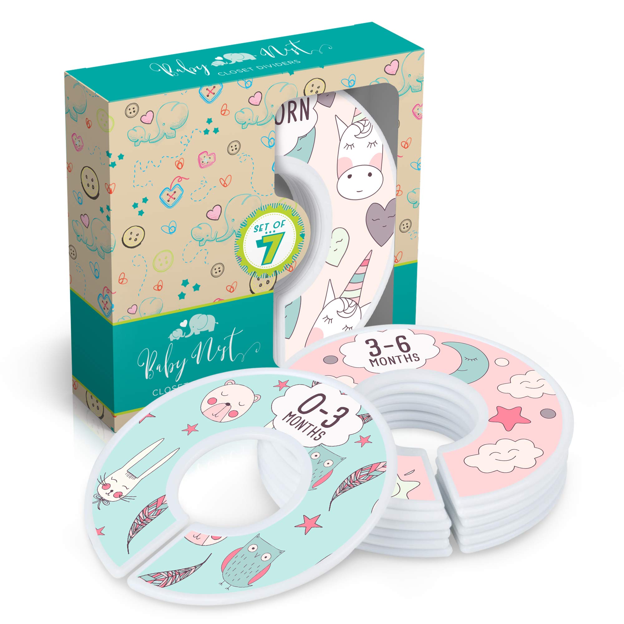 Baby Closet Dividers - 7-Pack Nursery Organizer for Newborn to 24 Months | Unicorn-Themed Clothing Size & Age Dividers | Perfect for Baby Clothes Organization & Nursery Decor