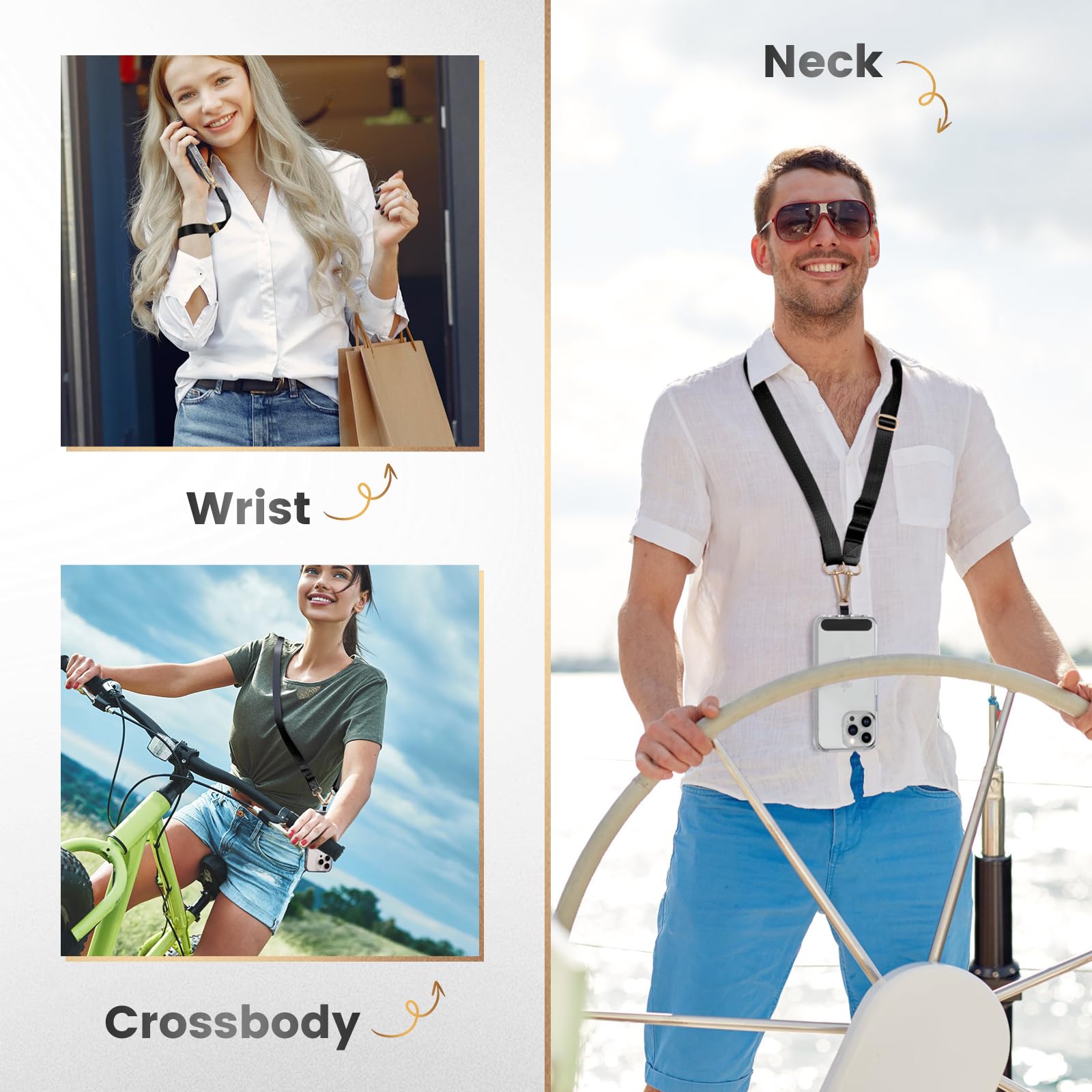OUTXE Anti-Theft Phone Lanyard Set - 2 Crossbody Straps, 1 Wrist Strap & 4 Tabs - Universal Neck Phone Holder for iPhone, Samsung & Most Smartphones - Perfect for Travel, Work, Gym & Outdoor Activities