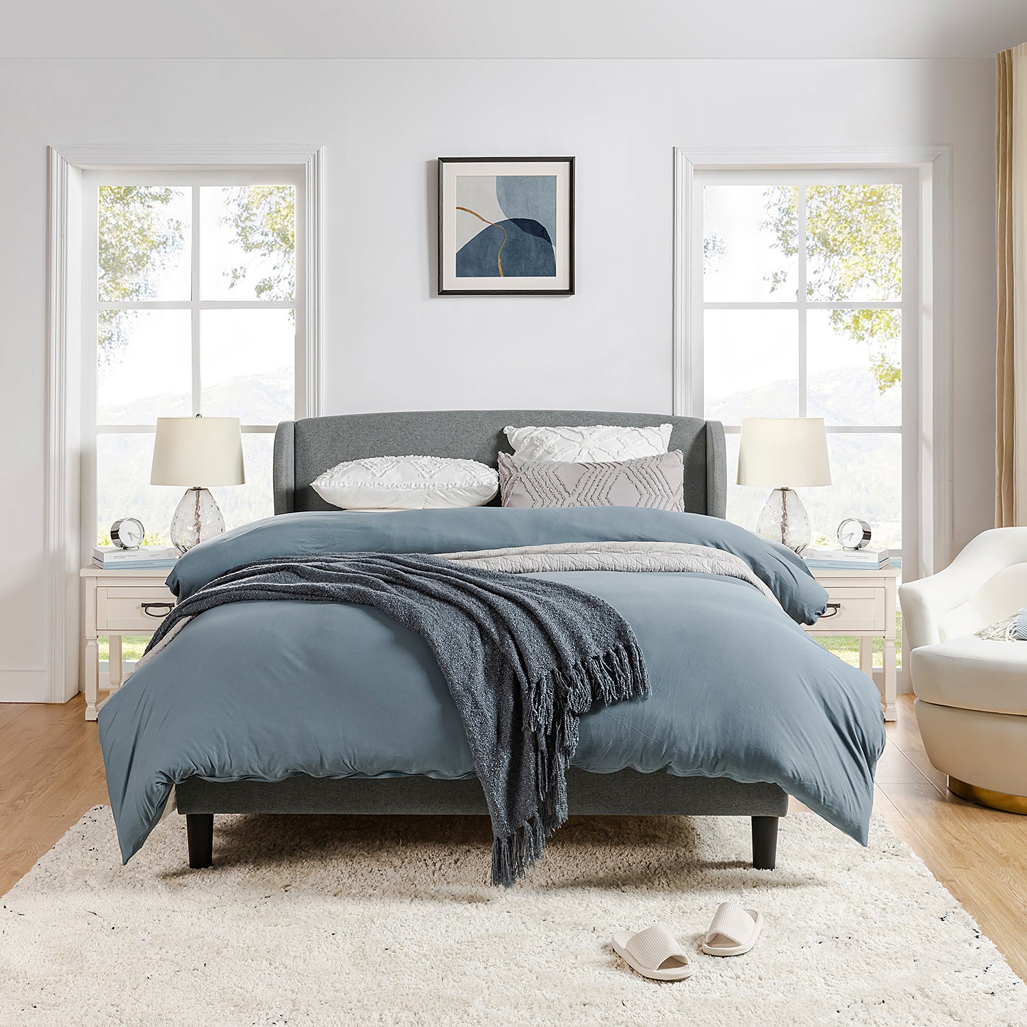 Baotist Upholstered Wingback Platform Bed Frame - Queen Size Modern Bedroom Furniture for Master Bedroom, Guest Room & Apartment