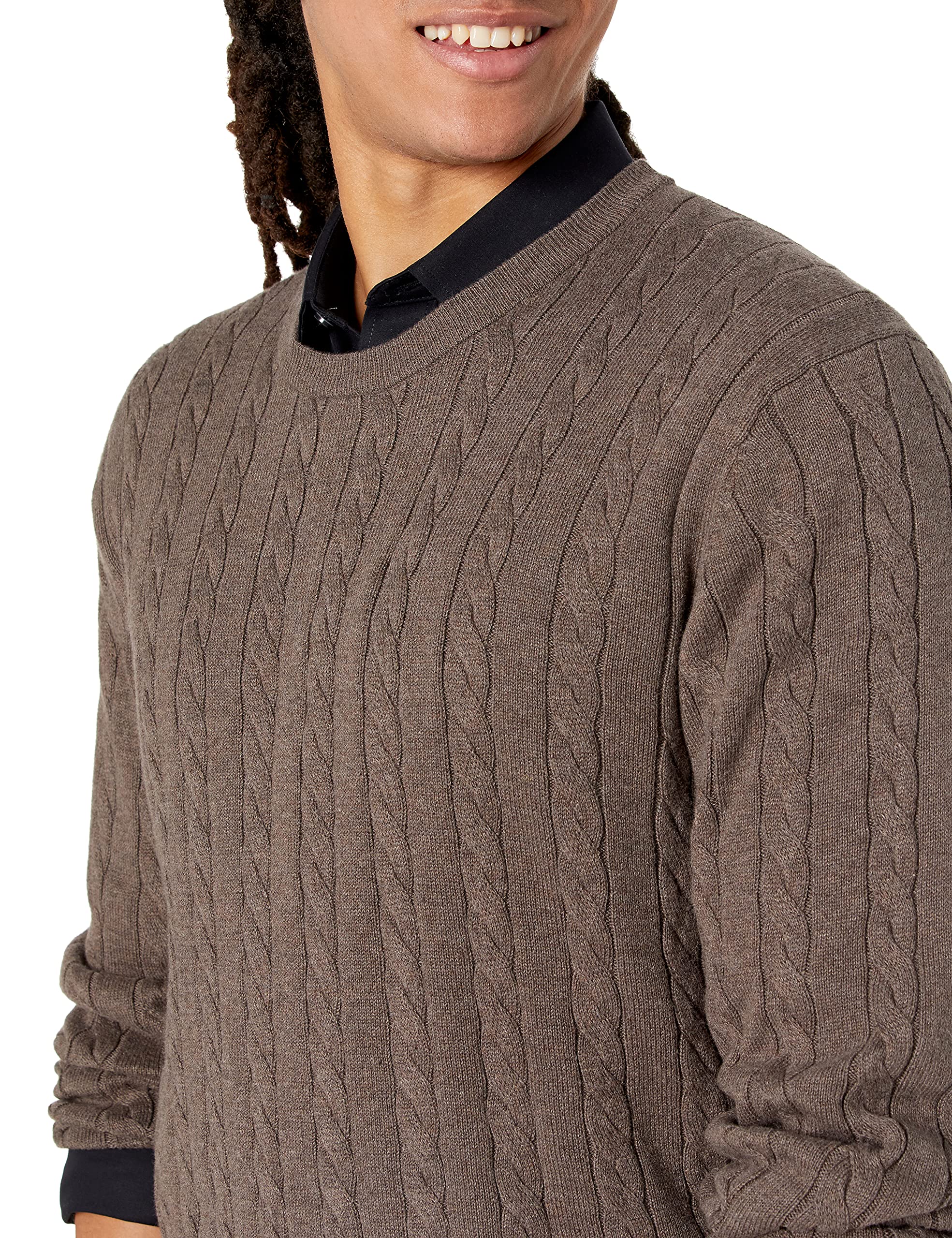 Amazon Essentials Men's Crewneck Cable Knit Cotton Sweater - Soft & Comfortable Winter Pullover for Casual Wear & Office Outfits