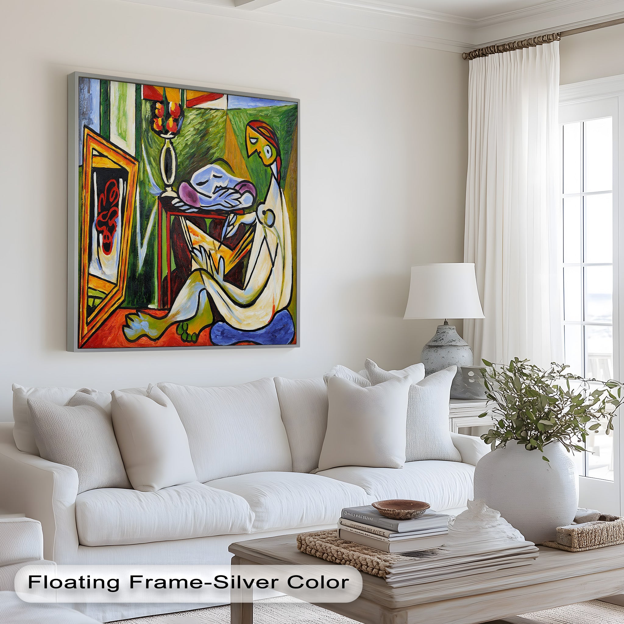 Abstract Interior Scene Picasso Style Oil Painting - Handmade Wall Art for Living Room, Bedroom & Office Decor