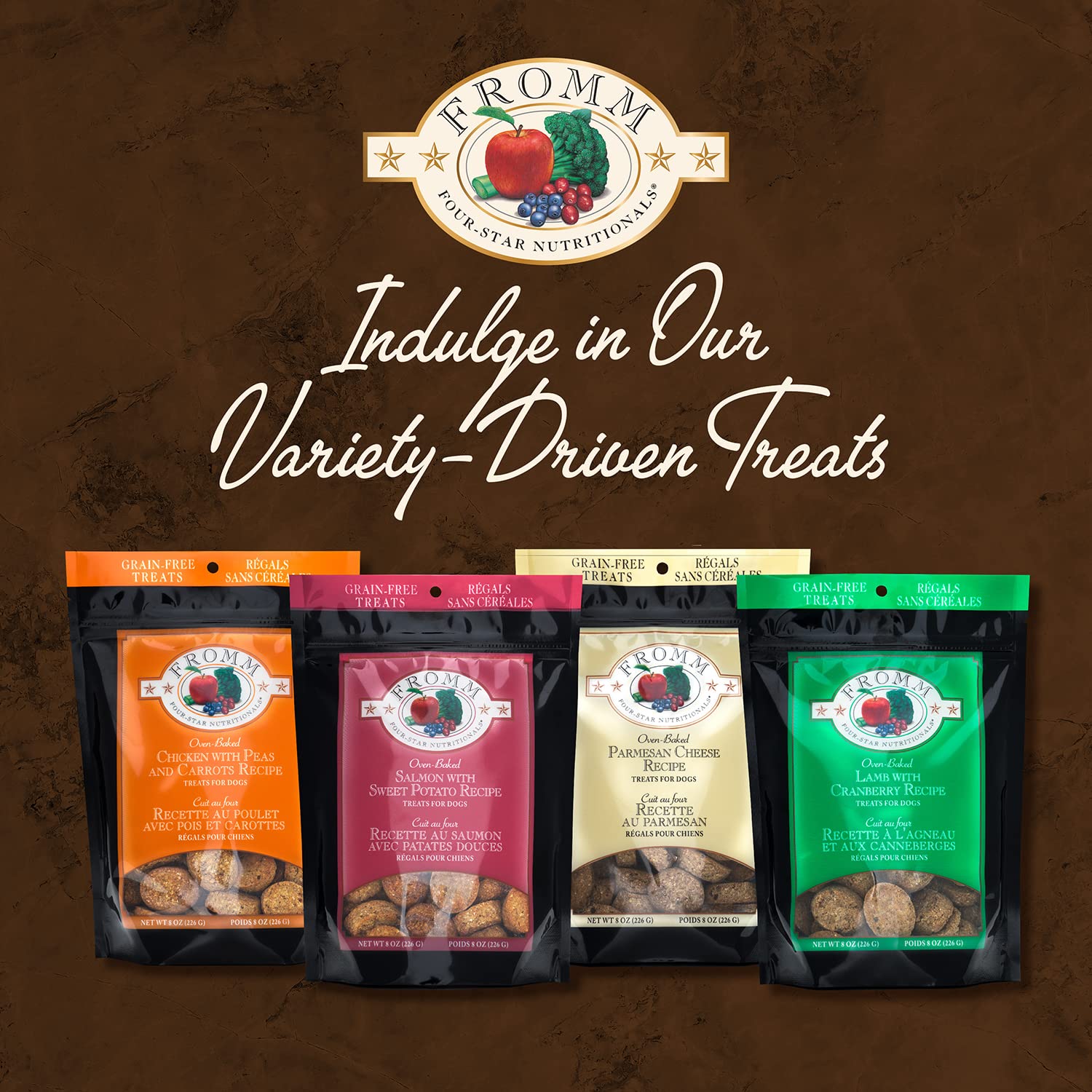 Fromm Four-Star Nutritionals Chicken with Peas & Carrots Dog Treats - Premium Oven Baked Dog Snacks - Grain Free, Natural Ingredients - Chicken Recipe - 8 oz - Perfect for Training Rewards & Daily Treats