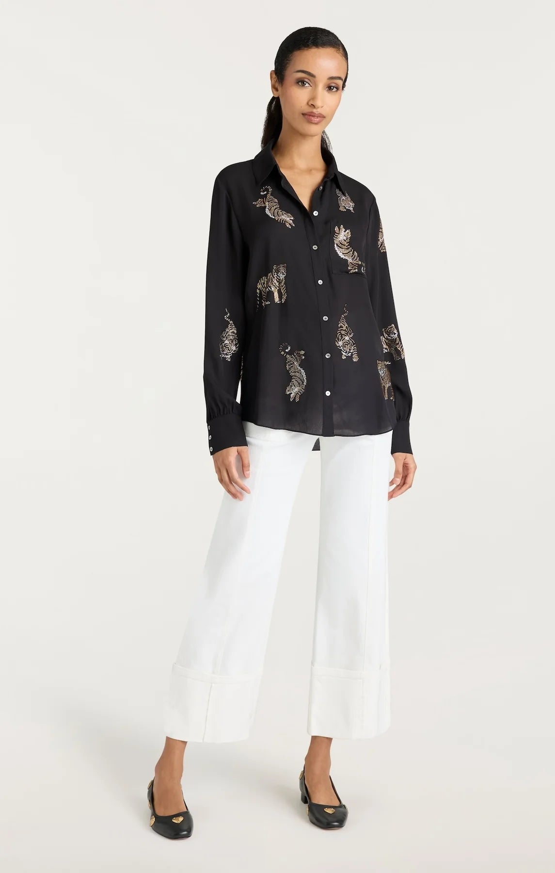 Blanche Le Tiger Heatset Blouse for Women - Soft & Comfortable Black Blouse for Work, Party & Casual Wear