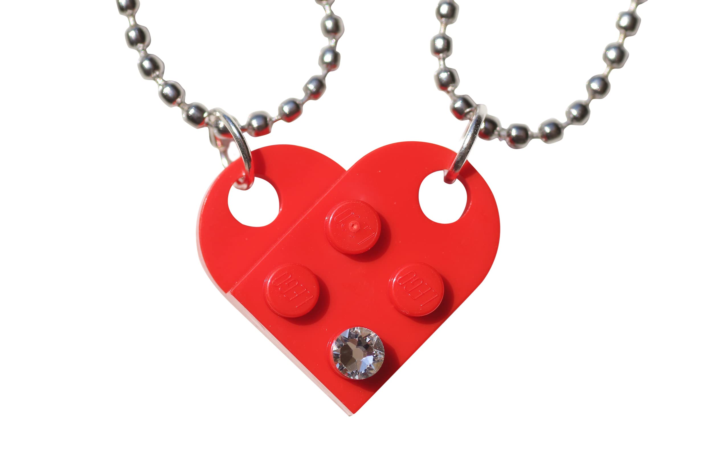 Brick Heart Lego Necklace with Swarovski Crystal - 2 Bricks & 2 Silver Ball Beads - Stylish Black Gift Box - Perfect Friendship & Romantic Gift for Couples, BFFs, Him or Her - By TANTANBRICKS4U | Great for Anniversaries, Valentine's Day & Special Occasions
