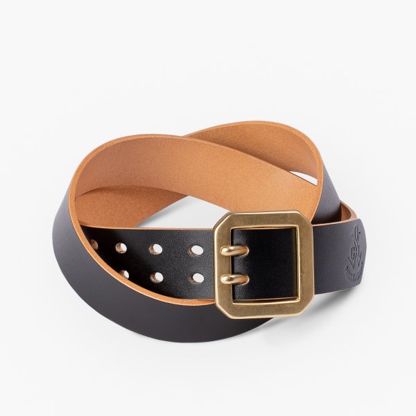 Premium OGL Double Prong Garrison Buckle Leather Belt - Hand-Dyed Black for Men | Durable Dress & Casual Belt for Work, Outdoor & Everyday Wear