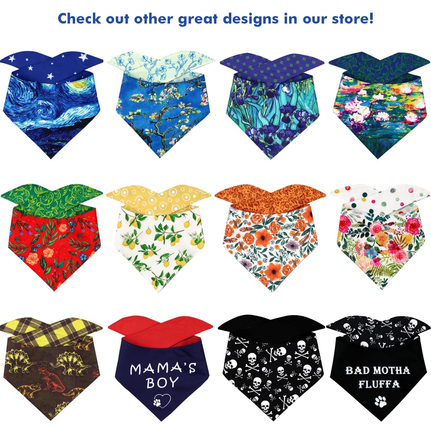 Reversible Dog Bandanas for Small Medium Large Breeds - Soft & Durable Pet Bibs with Adjustable Fit - Cute Kerchief Scarfs for Boys & Girls - Perfect for Walks, Photos & Special Occasions