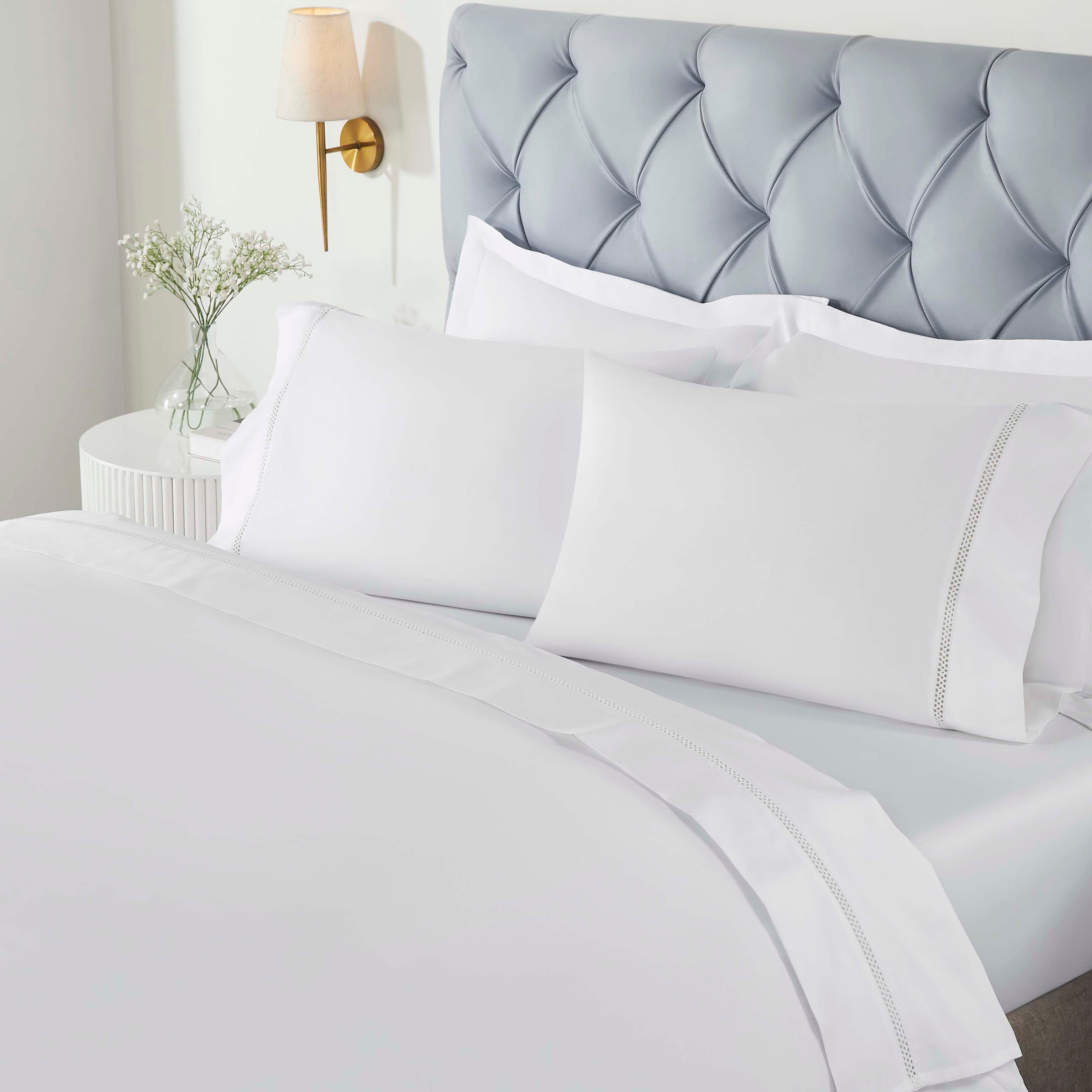 Premium Riverton Cotton Cross Stitch Embroidered Deep Pocket Bed Sheet Set - Queen Size 4-Piece Set with Pillowcases - Soft & Breathable for All-Season Comfort - Perfect for Master Bedroom, Guest Room or Dorm