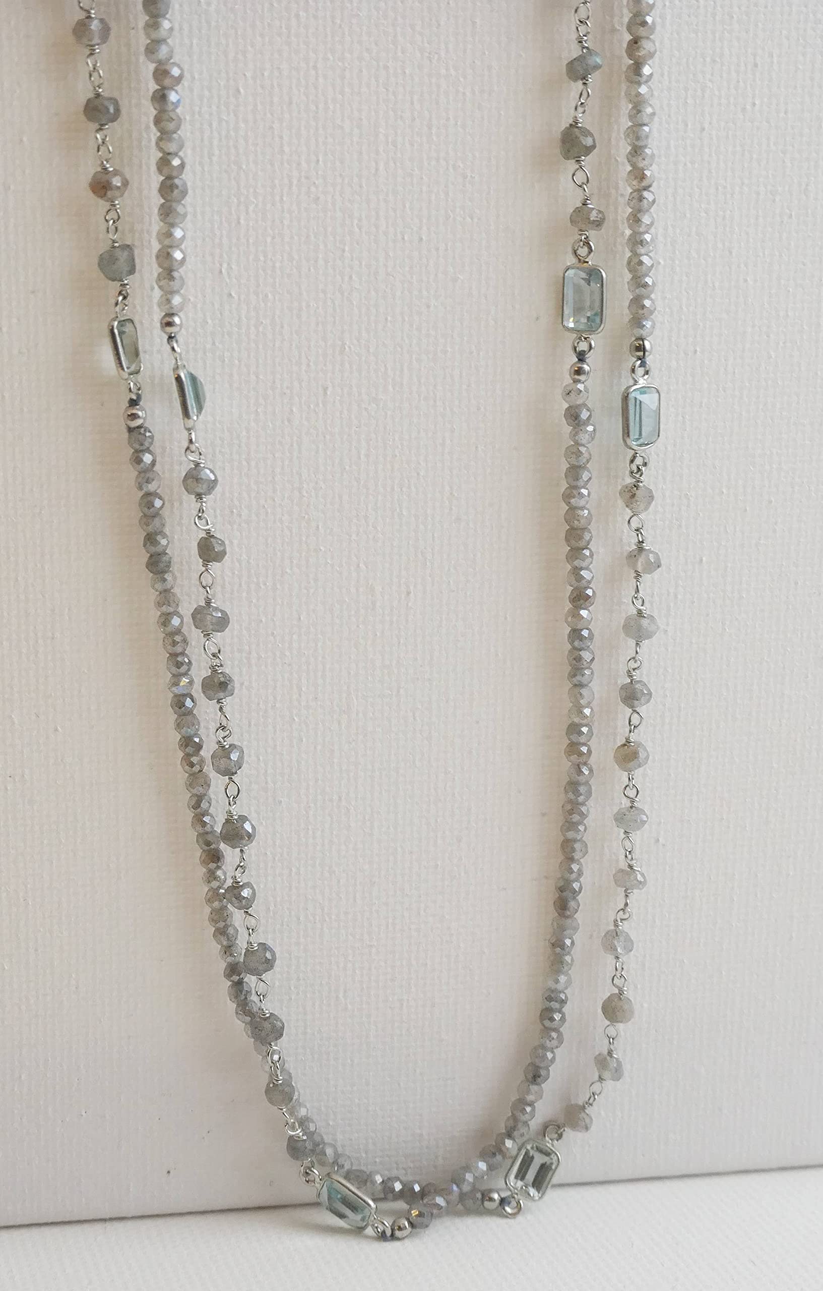 Labradorite & Blue Topaz Sterling Silver Necklace 103cm - Natural Gemstone Jewelry for Women - Handmade Birthday, Valentine's & Mother's Day Gift - Elegant Everyday Wear & Special Occasion Accessory