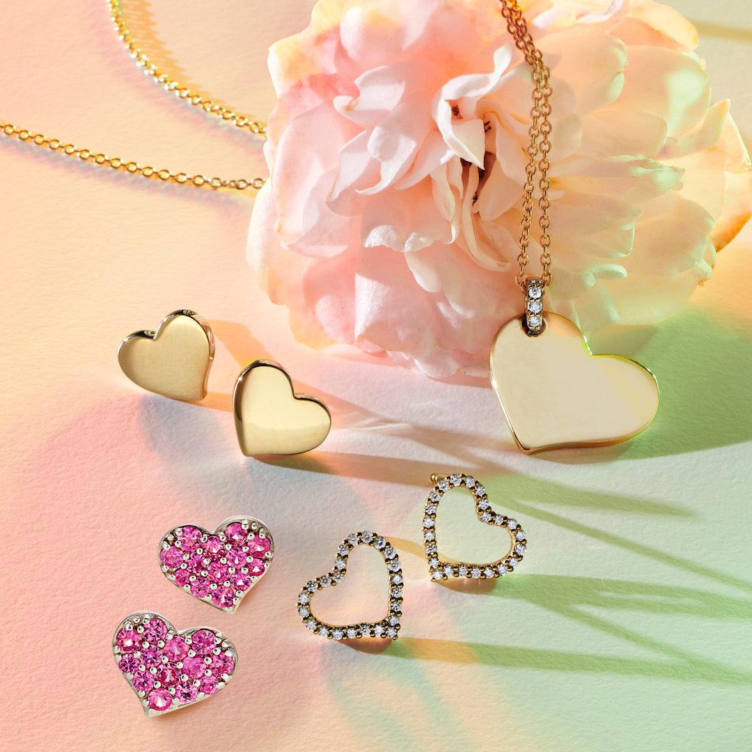 Pink Sapphire Pavé Heart Stud Earrings for Women - 14K Gold Plated Romantic Jewelry Gift for Valentine's Day, Anniversary & Special Occasions