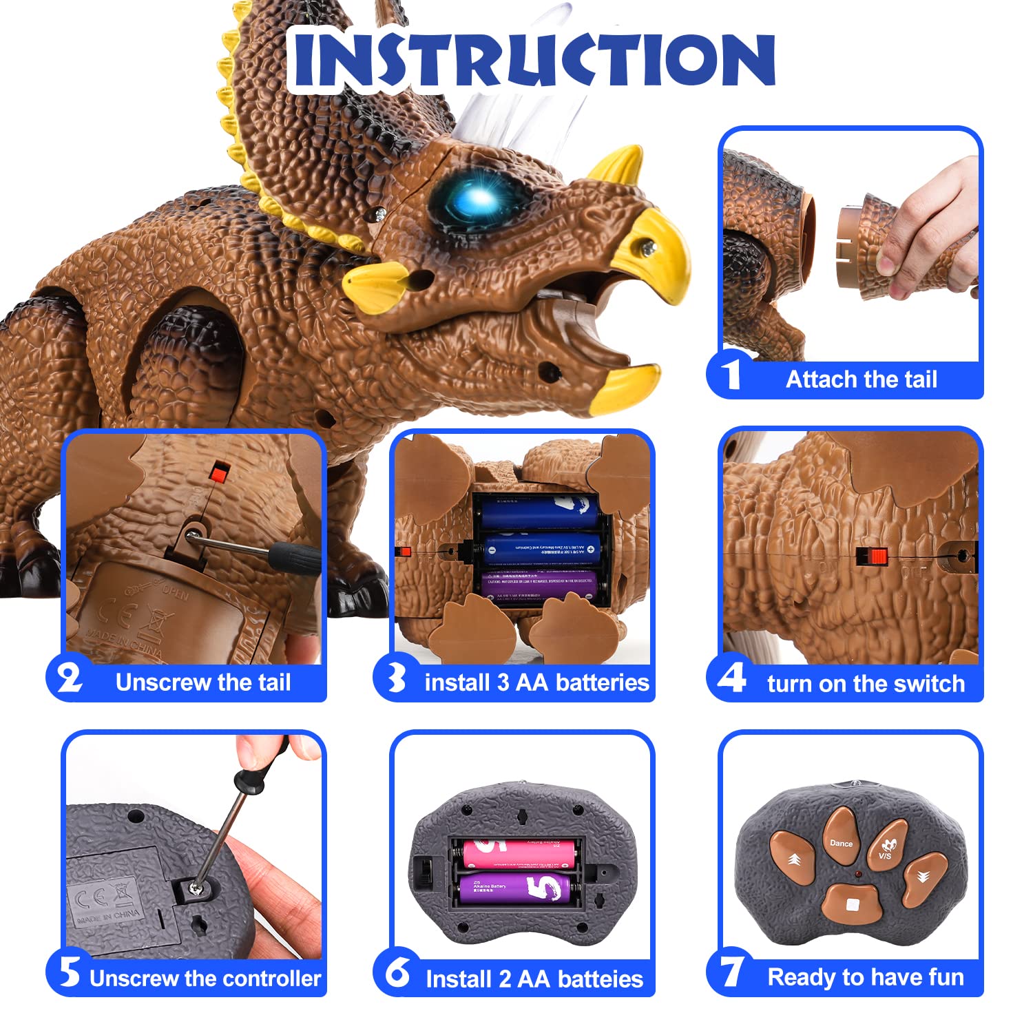 STEAM Life Remote Control Dinosaur Toy for Kids - Light Up & Roaring Triceratops Robot with Realistic Sounds | Electronic Dinosaur Toy for Boys & Girls Ages 3-7 | Perfect for STEM Learning, Birthday Gifts & Pretend Play