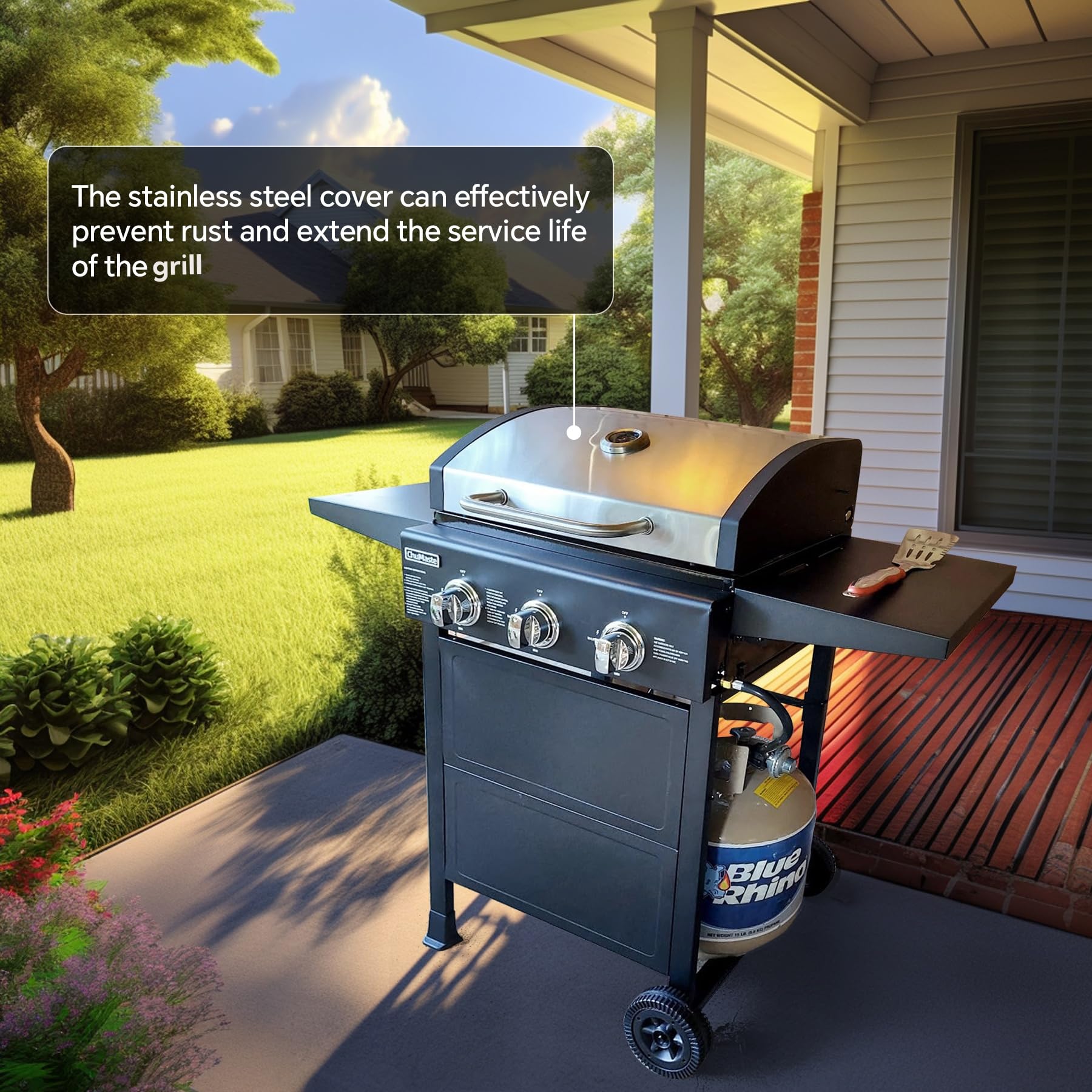 3 Burner Propane Gas Grill - 30,000 BTU Outdoor BBQ Grill with Thermometer & Foldable Rack - Perfect for Small Gatherings, Backyard Cookouts, and Patio Parties