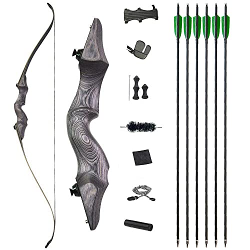 60 Inch Black Hunter Takedown Recurve Bow and Arrow Kit - 25-65 Lbs Wooden Traditional Longbow for Hunting, Target Practice & Outdoor Sports | Right/Left Hand Options | Perfect for Beginners & Archers