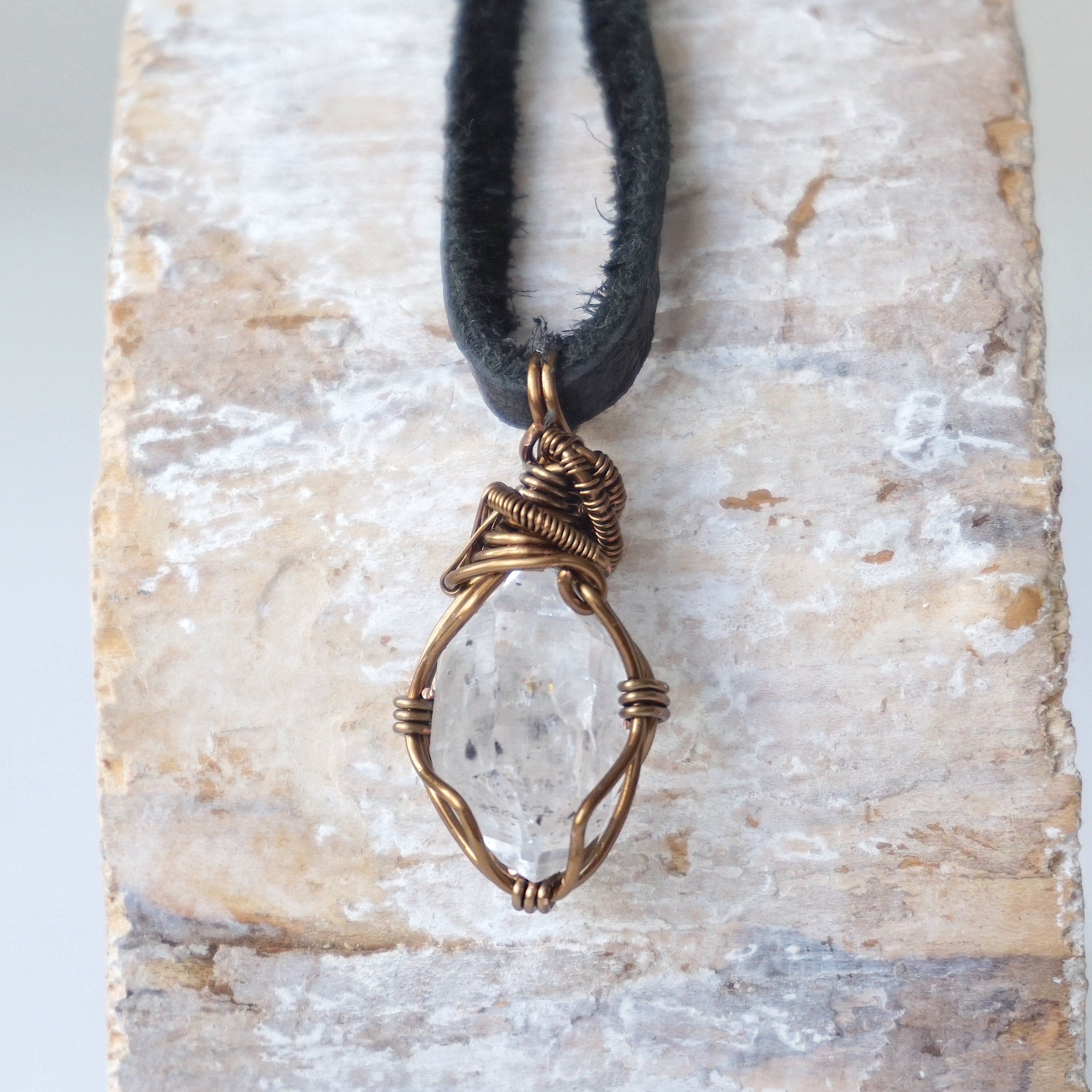 Men's Herkimer Diamond Pendant in Antique Bronze - Elegant Necklace for Gifts, Weddings & Special Occasions