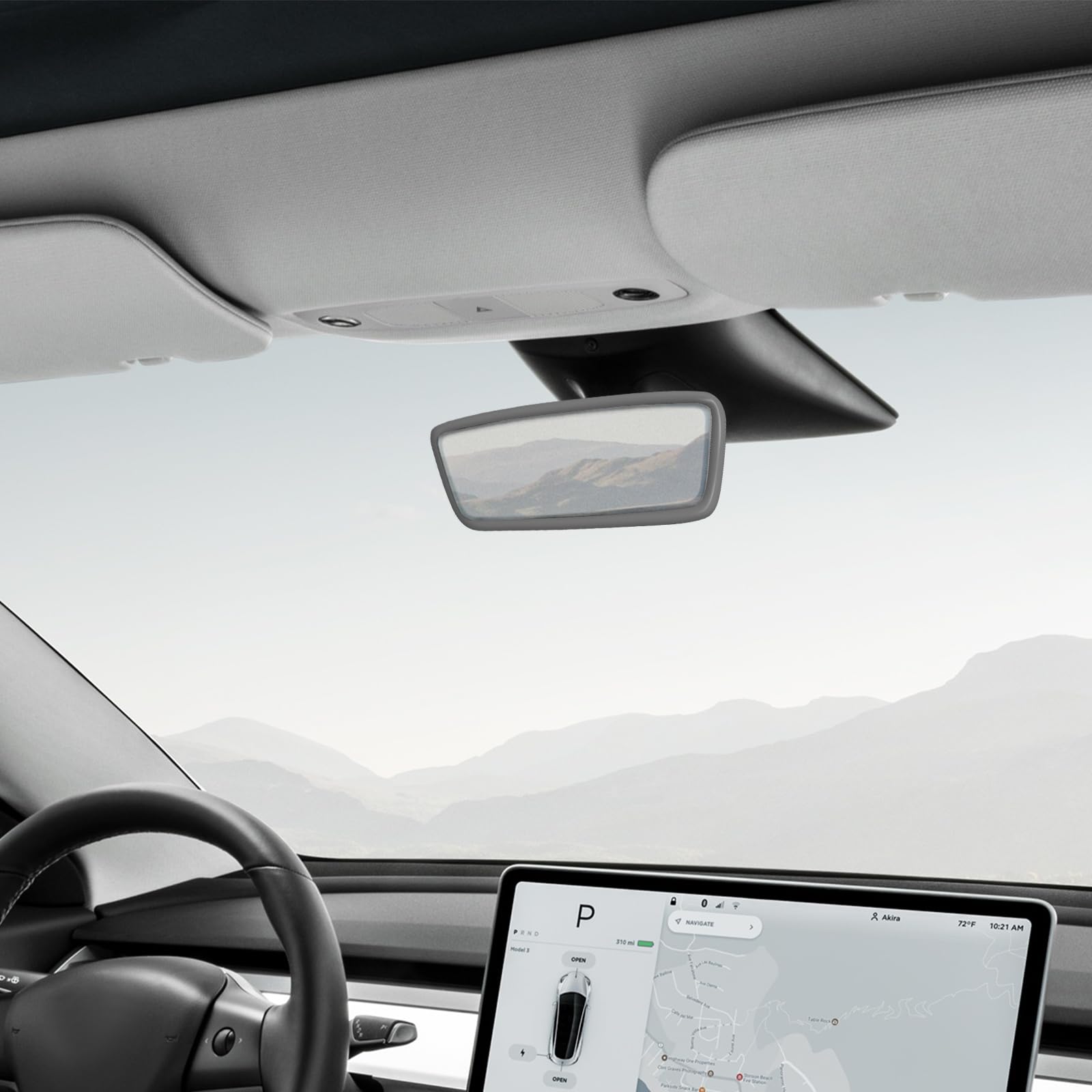 Silicone Car Rear View Mirror Protector Cover for Tesla Model 3/Y - Anti-Slip Interior Mirror Frame Accessory (Gray) | Perfect for Daily Commuting & Road Trips