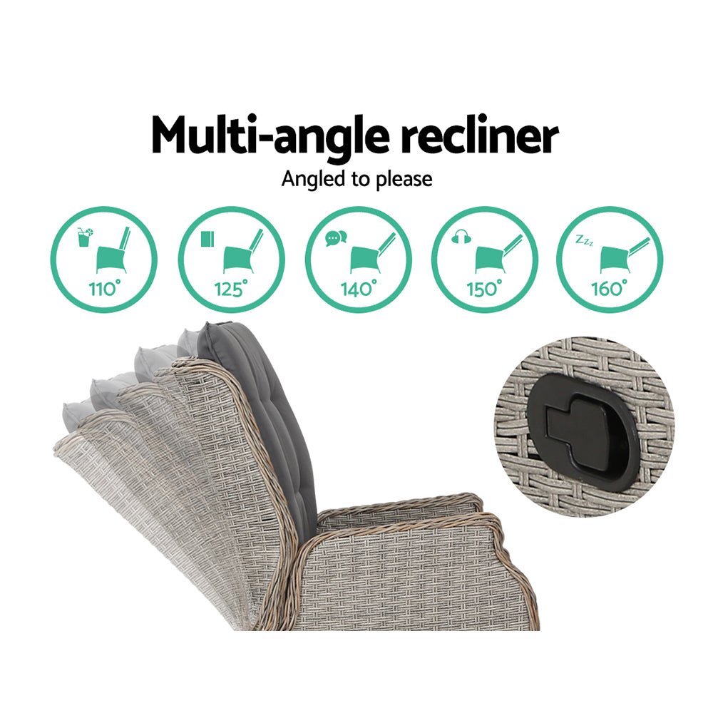 Ella Outdoor Recliner Patio Chair - Adjustable Grey Lounge Chair for Backyard, Poolside & Garden Relaxation - Weather-Resistant Patio Furniture for Comfortable Outdoor Lounging
